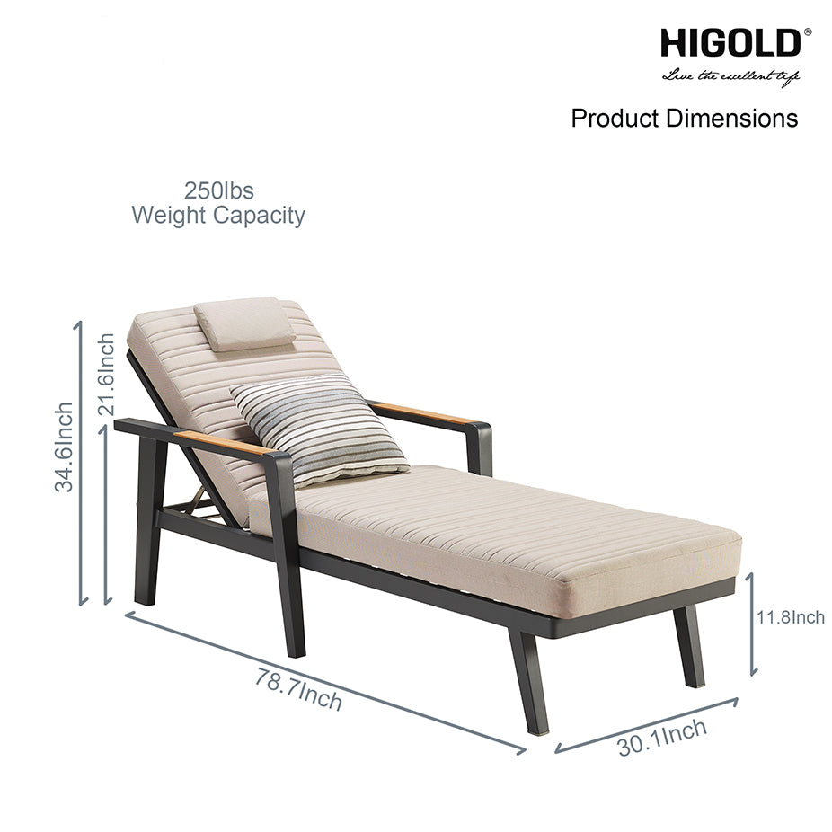 HIGOLD Emoti Aluminum Teak patio chaise lounger with cushion