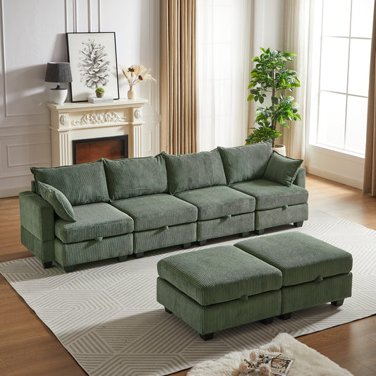 113.5'' Modular Sectiona Corduroy Sofa, Sectional Couches for Living Room U Shaped Sectional Couch With Storage Ottoman