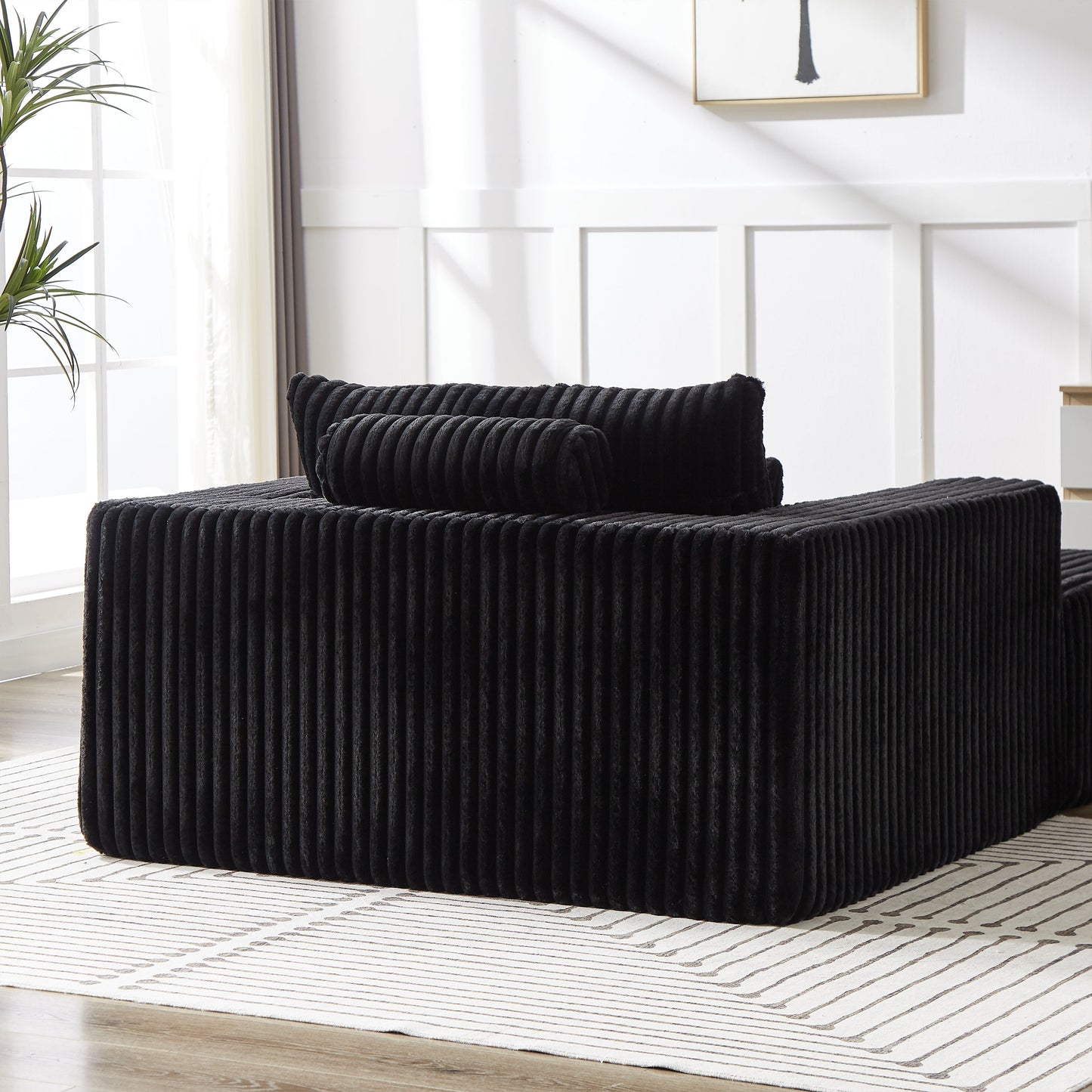 75-Inch Corduroy Sponge Sofa Lounge Chair With Removable Footrest,No Assembly Required,Fluffy Modern Sleeper Chair