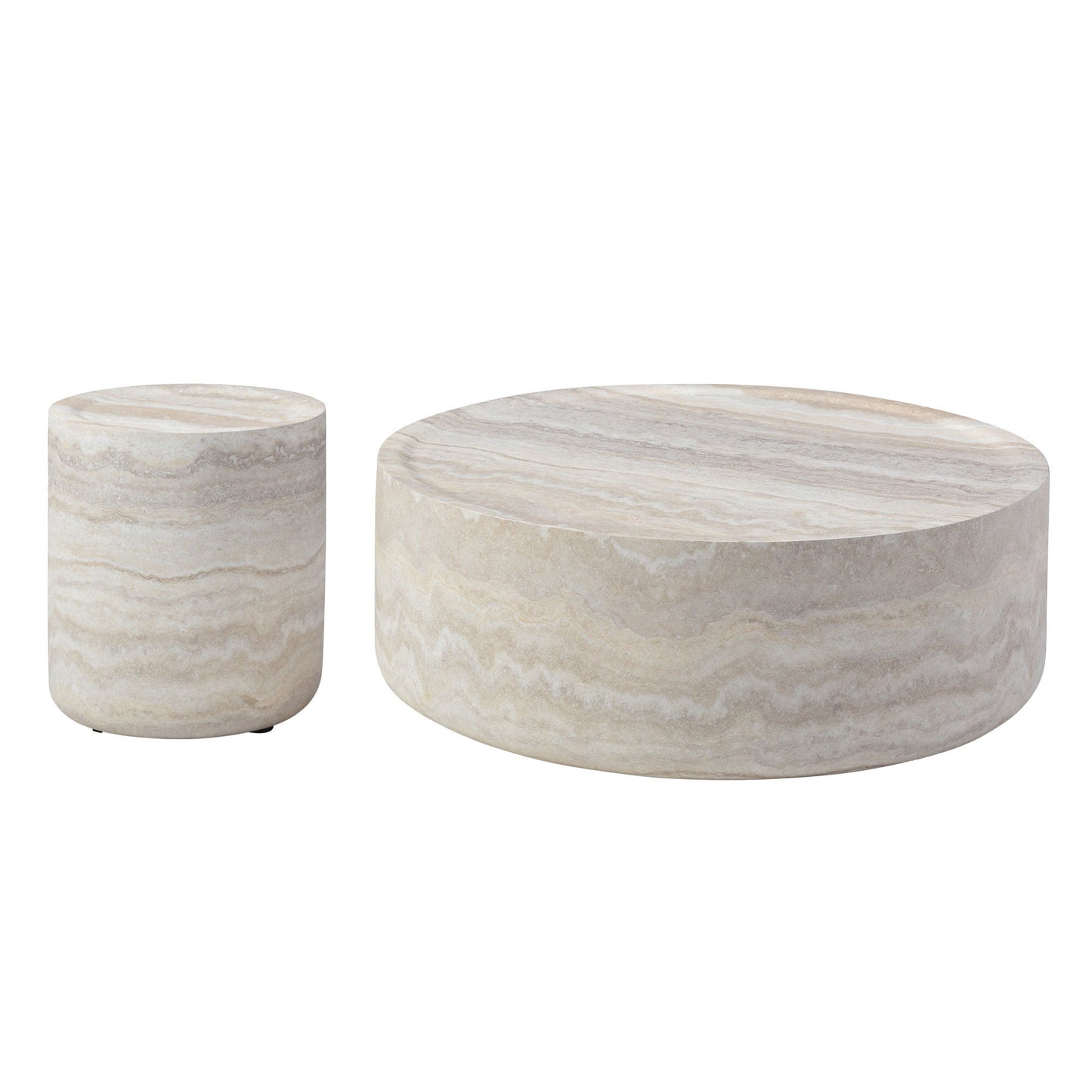 Set of 2 Faux MARS Pattern Coffee Tables Side Table Round Tea Faux Travertine Textured Table for Living Room