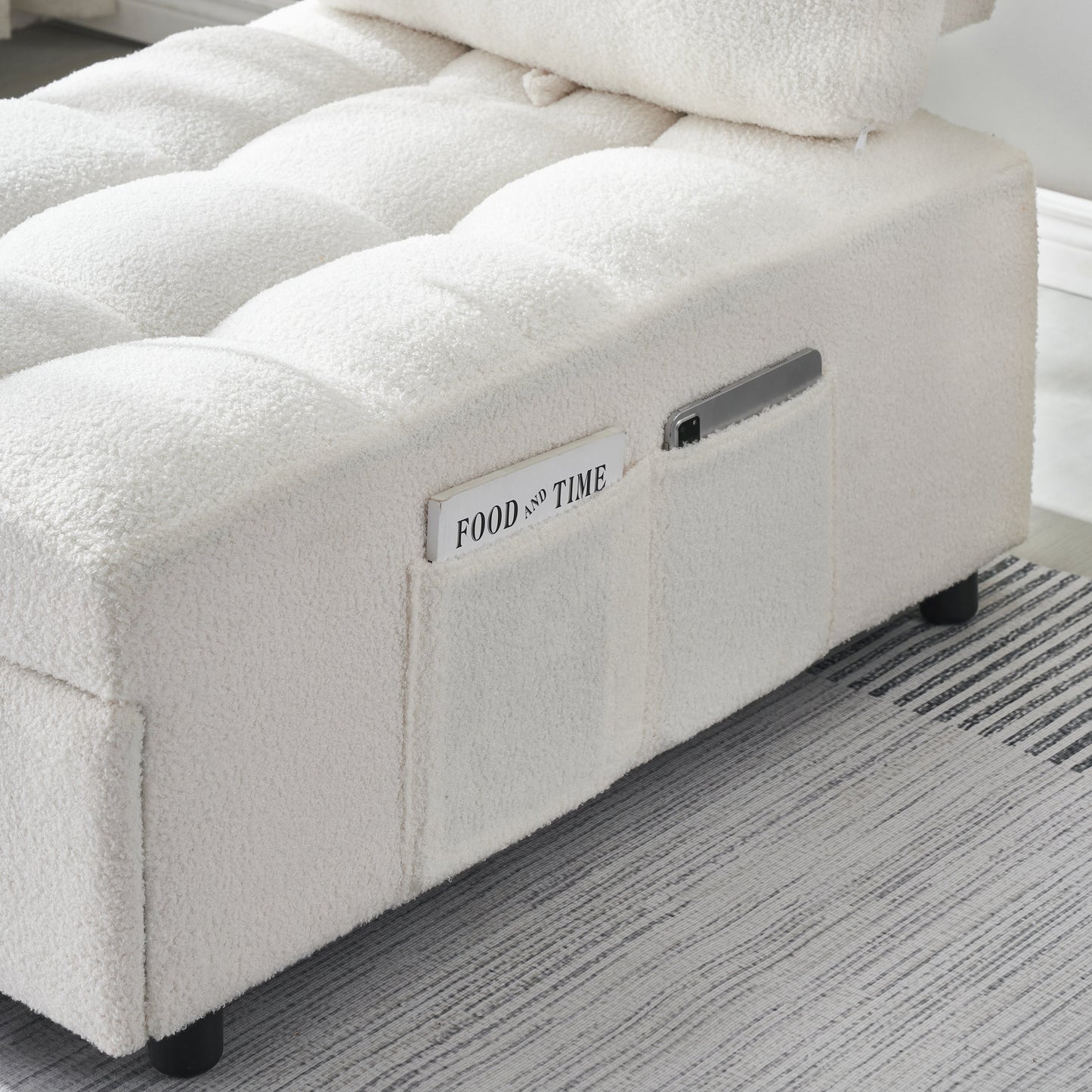 40.20 Inches Long, Teddy Sofa Fabric,a Convertible Sofa-Cum-Bed, for Apartment Office Living Room - Beige