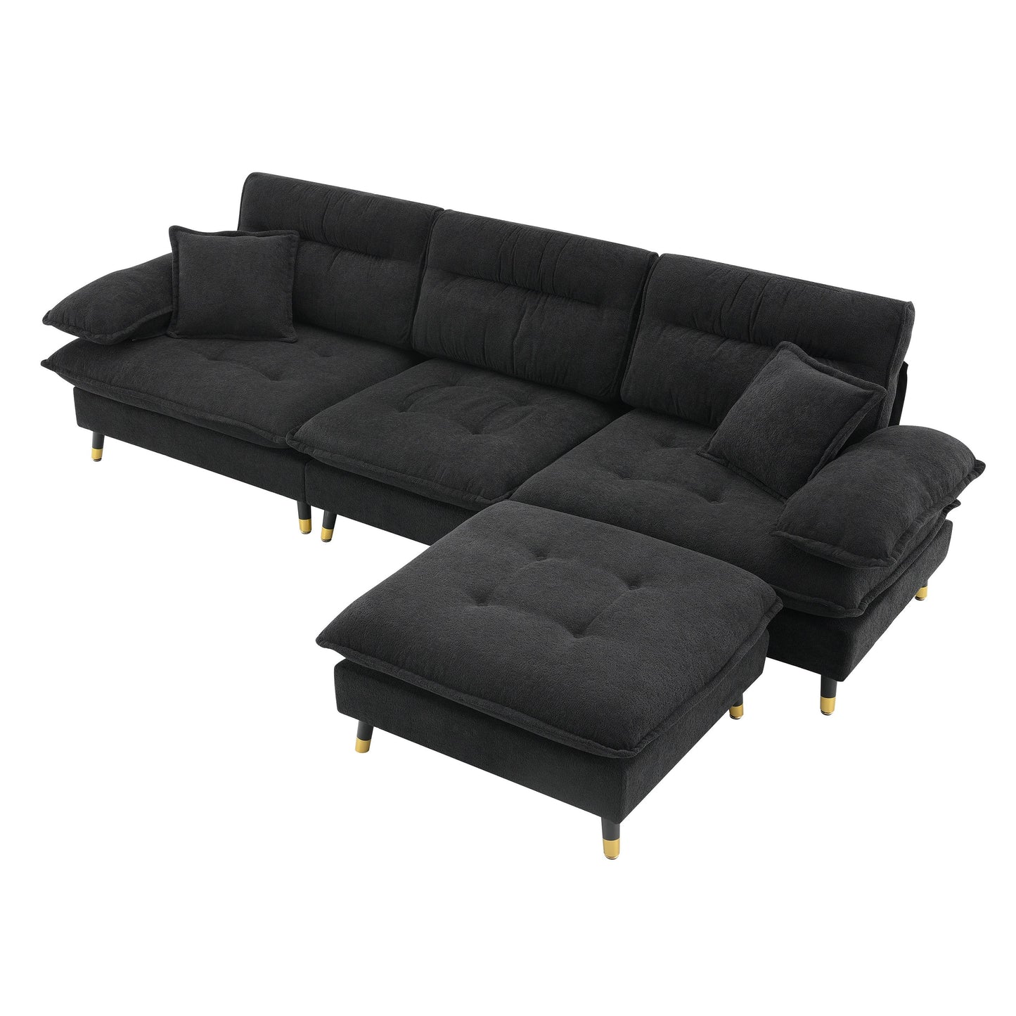 106*66.5" L Shaped Convertible Sectional Sofa,4 Seat Tufted Couch Set With Two-Tone Adjust Legs,Cloud Chenille Fabric