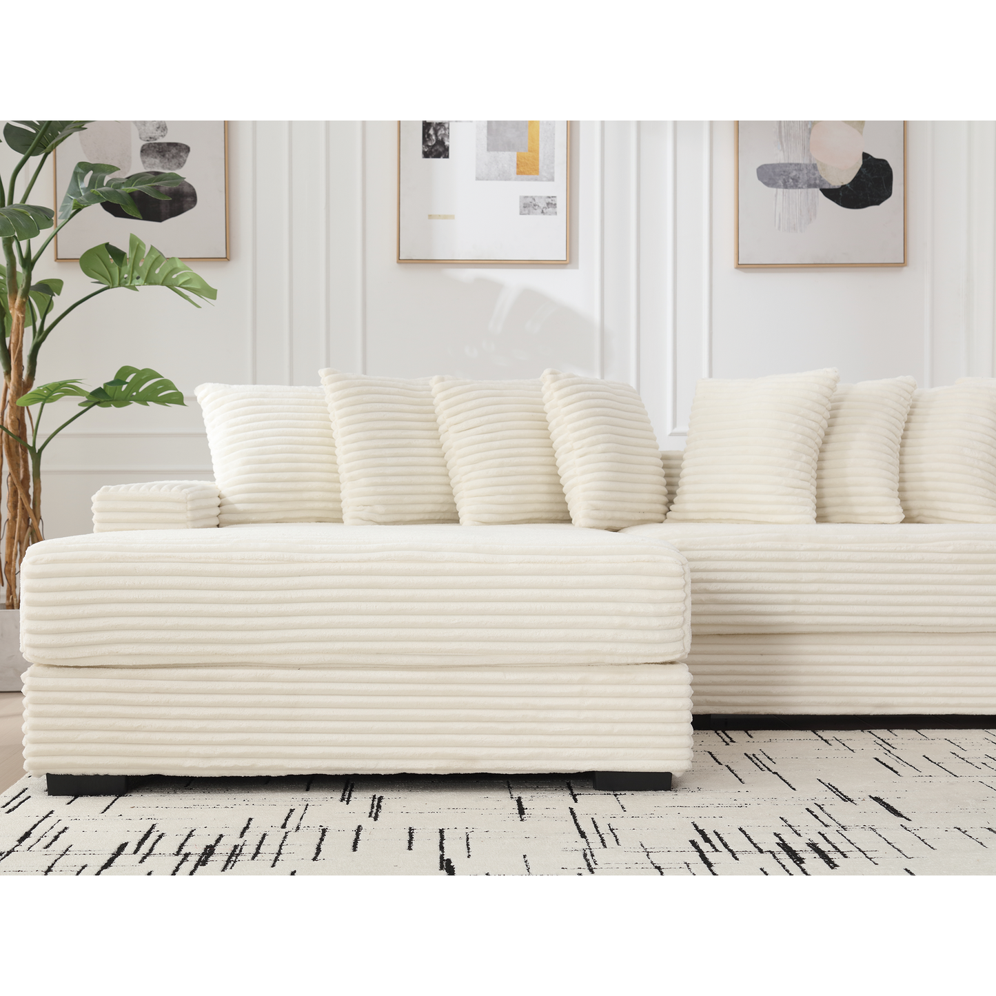 Oversized Two-Piece  Couches,  L Shaped Sofa, Corduroy, Left Chaise Daybed,with Armrests,Eight Throw Pillows,Corner Sofa