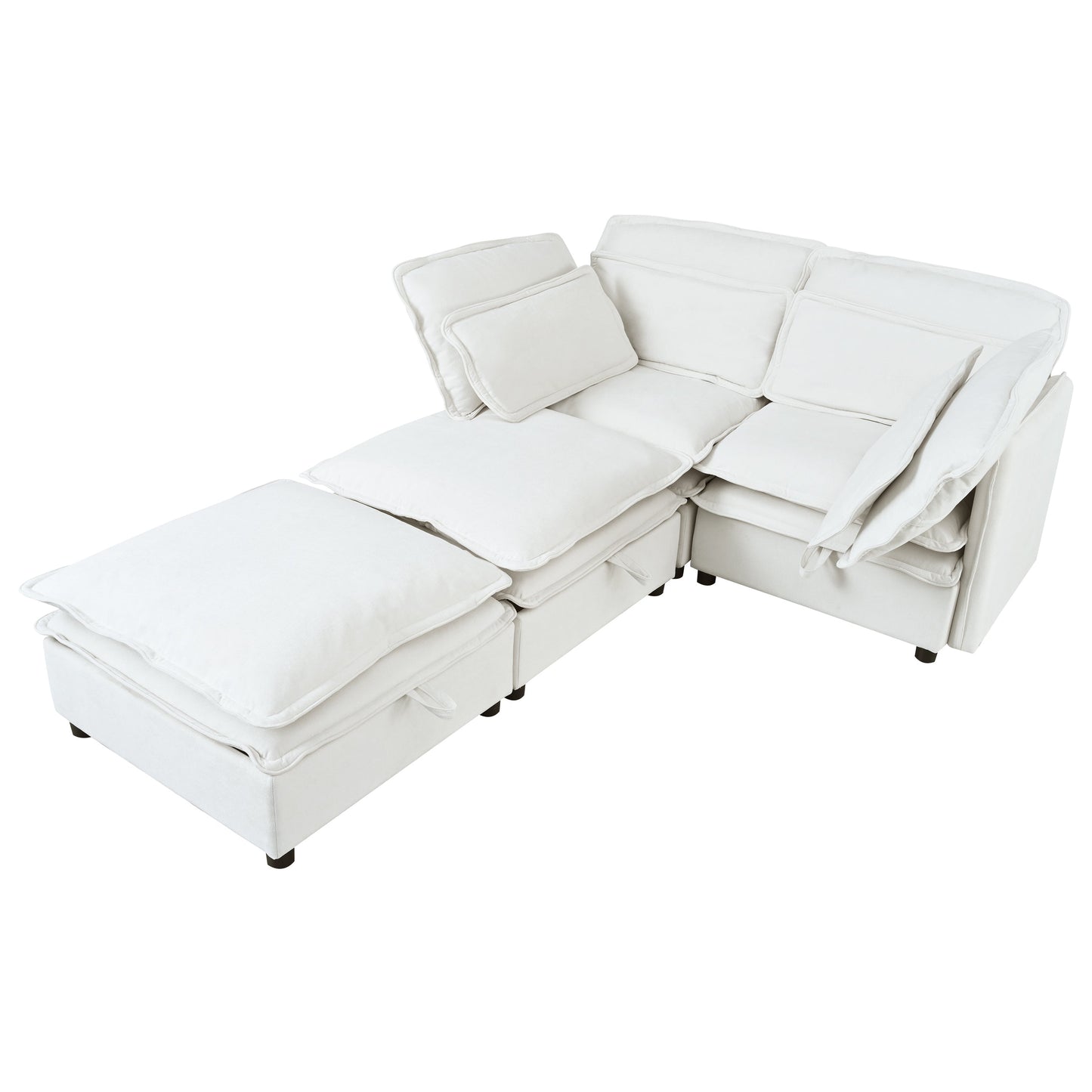 Double-Layer Cushion Modular Sofa, Freely Combinable, 4-Seater With Storage Function, Includes 4 Soft Cushions, Perfect