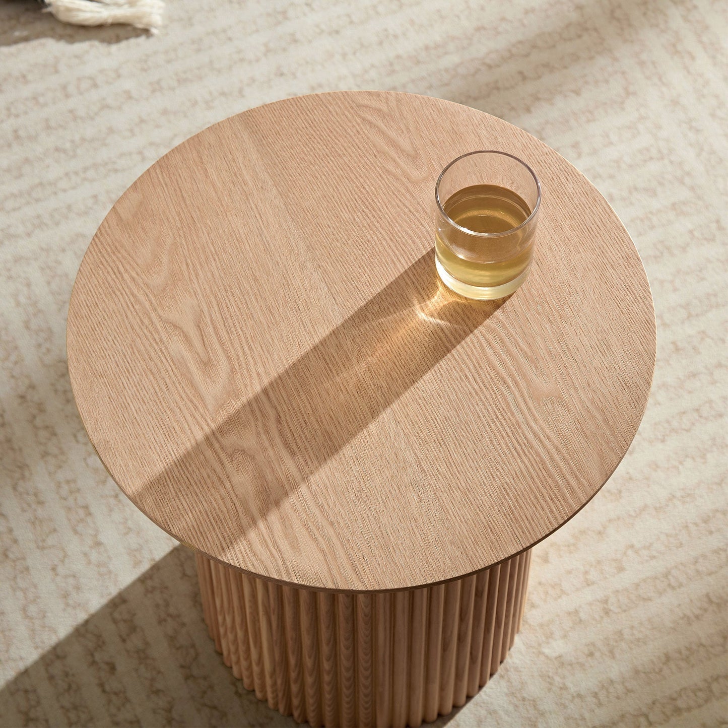 17.71 Inch Round Fluted Side Table Circle Small Accent Table for Living Room Mid Century  Circle Bedside Table for Bedroom
