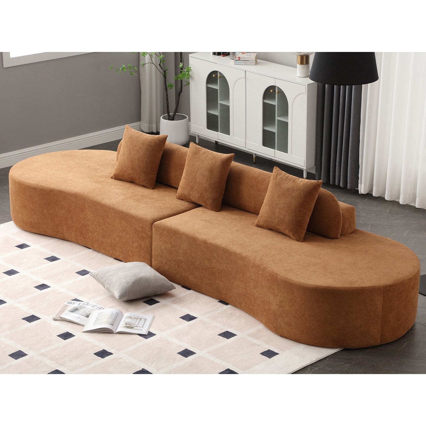 Modern Curved Combination Sofa, Terrycloth Fabric Sofa, Minimalist Sofa in Living Room, Apartment, No Assembly Required