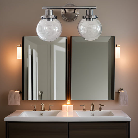 Bathroom Vanity Light Fixtures, 2-Light Black Wall Sconce Lighting Wall Lamp With Clear Glass Shade