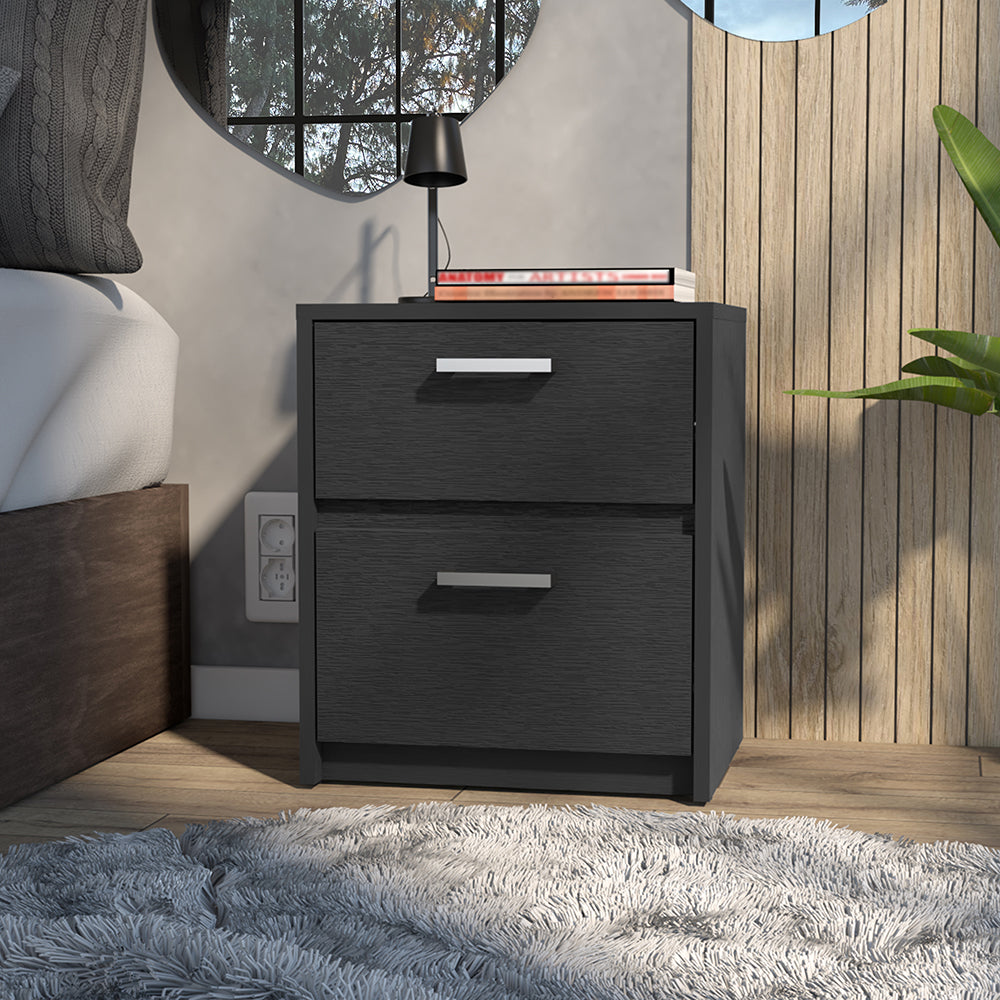 Nightstand Chequered, Two Drawers -Black