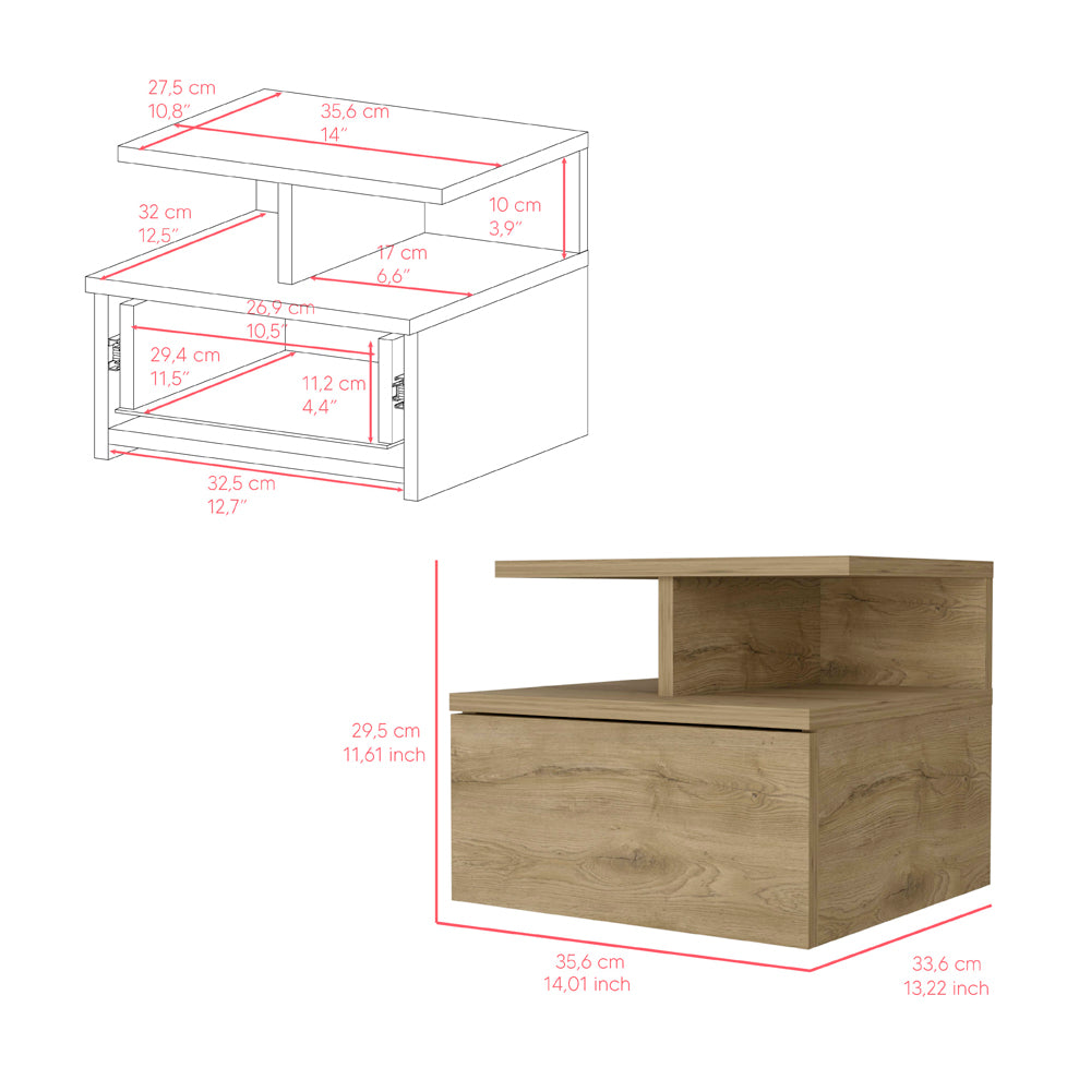 Nightstand Floating Flopini with 1-Drawer and Shelves -Macadamia