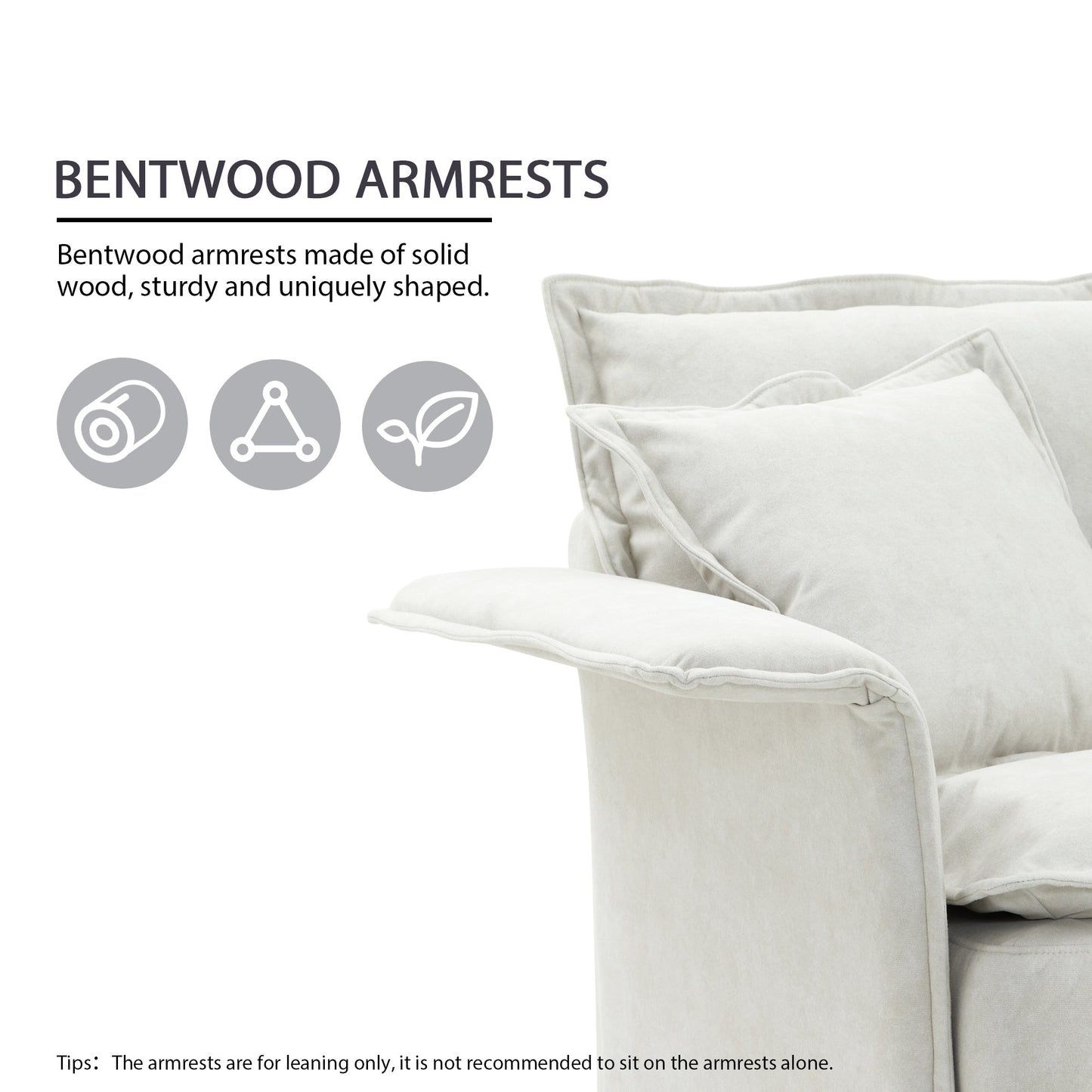 95*66"Oversized Luxury Sectional Sofa With Bentwood Armrests,4 Seat Upholstered Indoor Furniture With Double Cushions