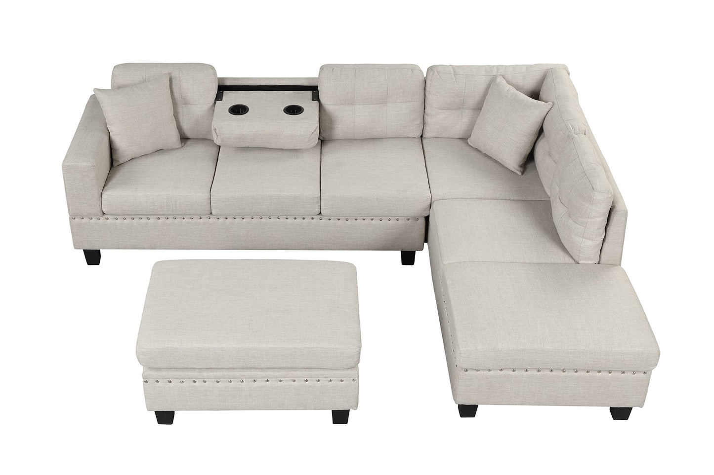 104.5" Modern Sectional Sofa With Storage Ottoman, L-Shape Couch With 2 Pillows and Cup Holder,Sectional Sofa