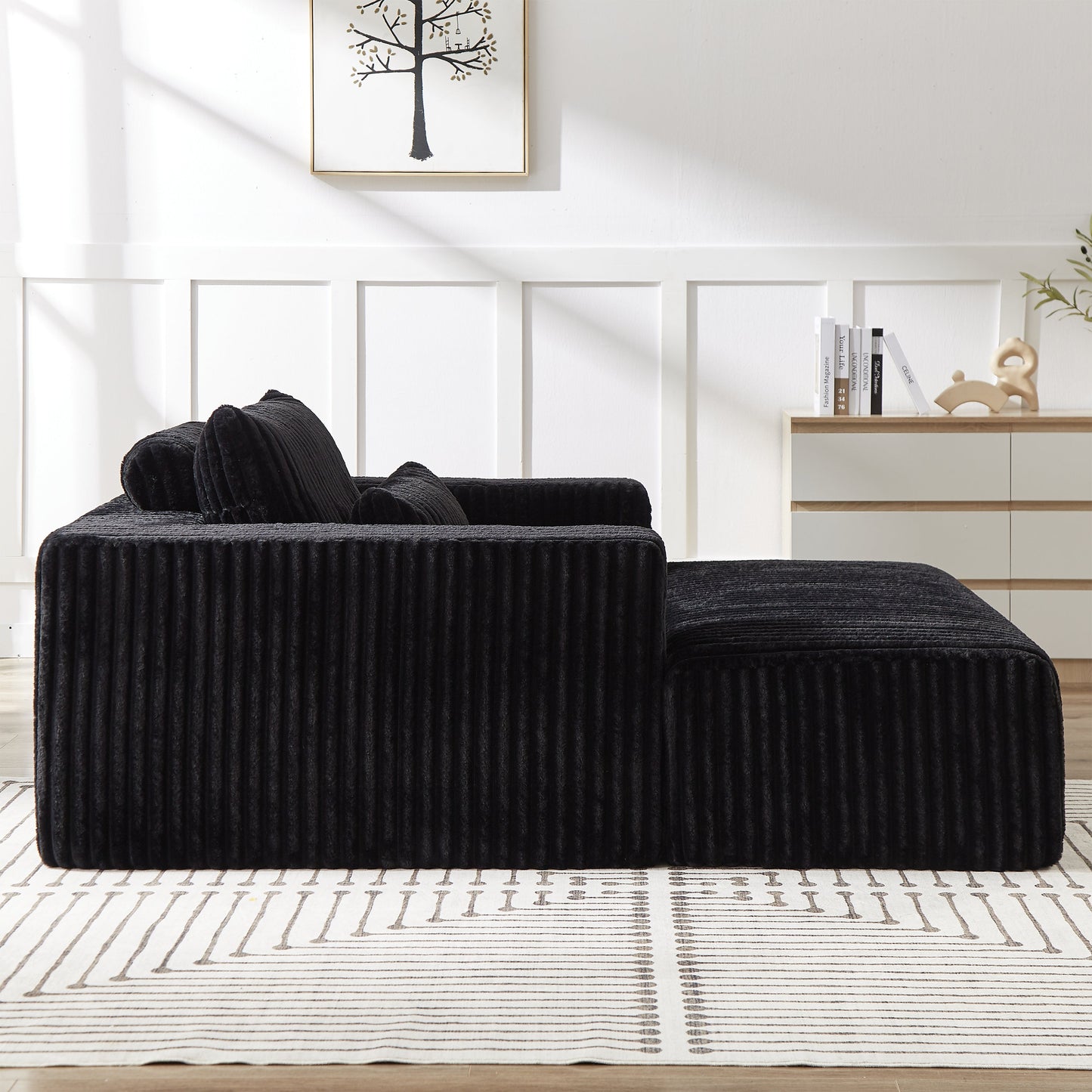 75-Inch Corduroy Sponge Sofa Lounge Chair With Removable Footrest,No Assembly Required,Fluffy Modern Sleeper Chair