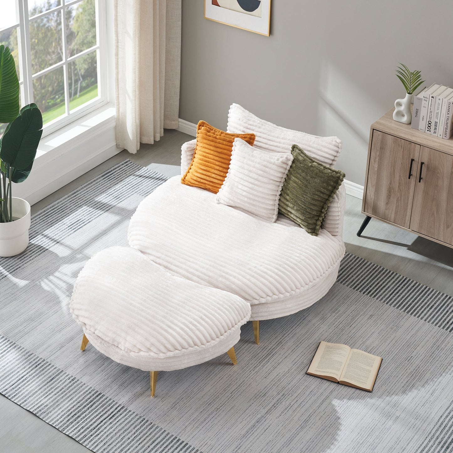 65.00 Inches Long, Corduroy Sofa Fabric, With Three Matching Pillows and Two Spacious and Comfortable Seats