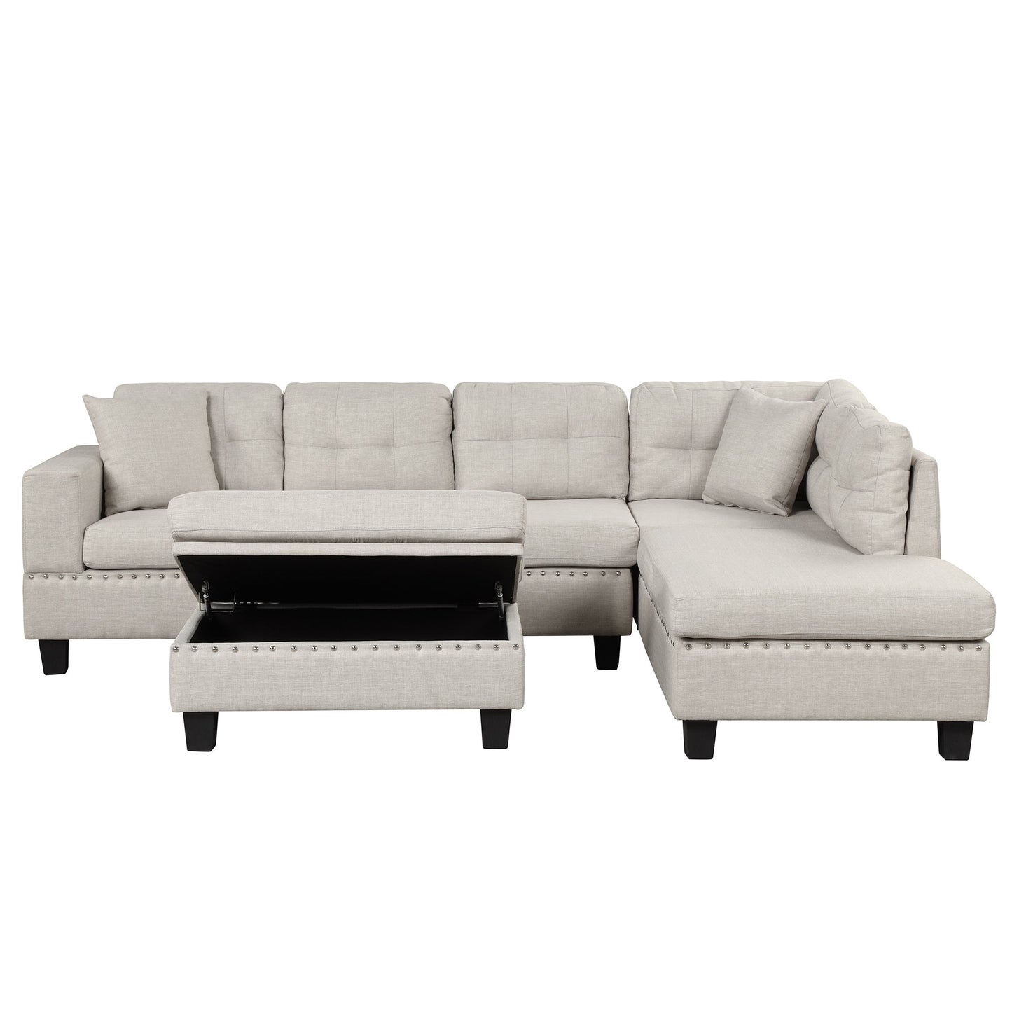 104.5" Modern Sectional Sofa With Storage Ottoman, L-Shape Couch With 2 Pillows and Cup Holder,Sectional Sofa