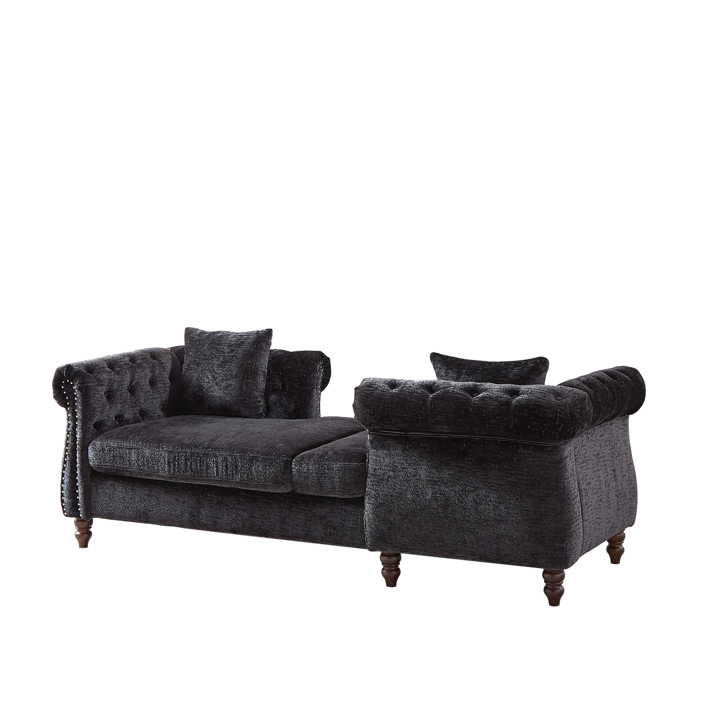 81-Inch Chenille Face-To-Face Chaise Lounge With Two Pillows,Nailhead Trim,Button Tufted Design