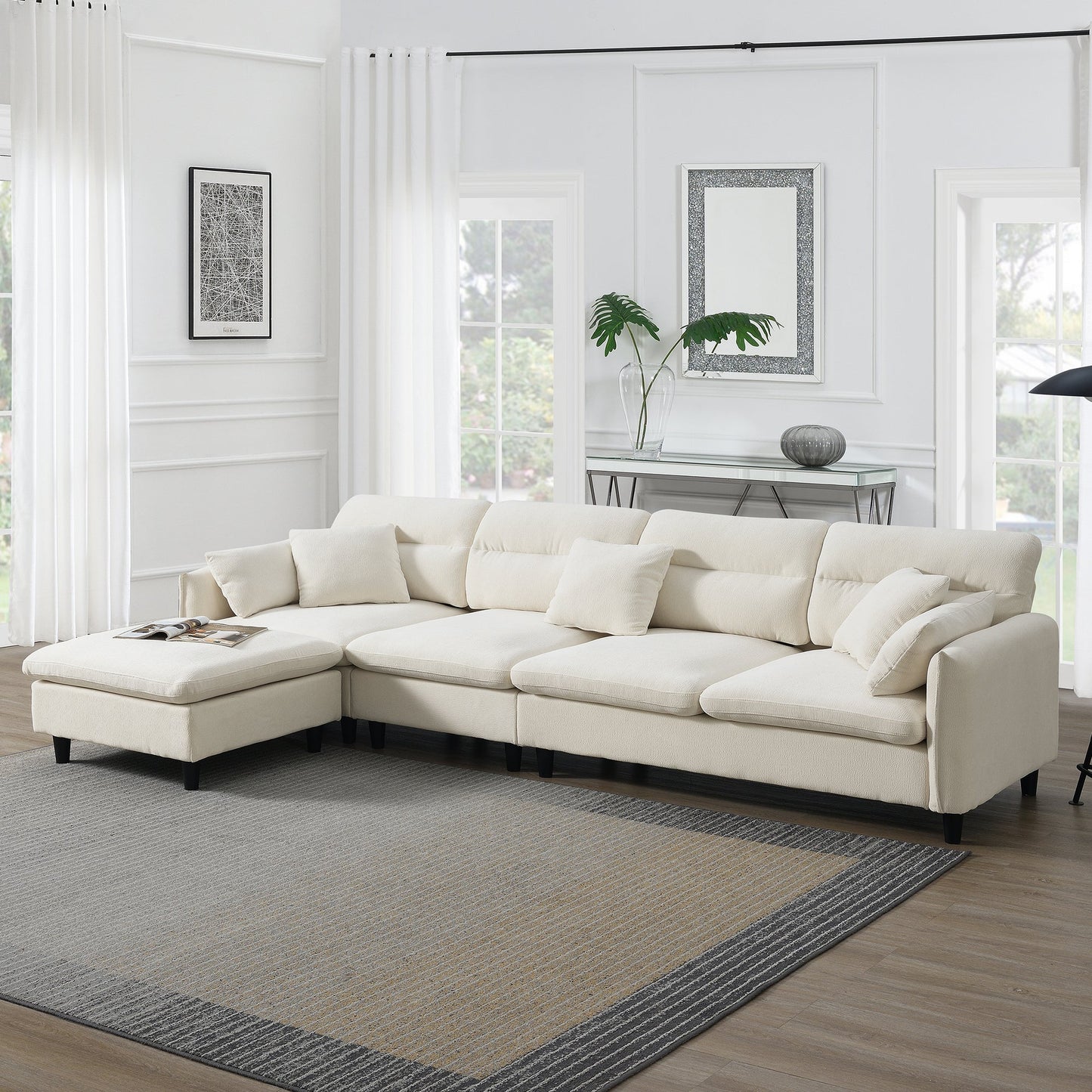 110*62" Modern Convertible Sectional Sofa,L-Shaped Reversible Couch Set With Free Pillows,5 Seat Cloud Chenille Indoor