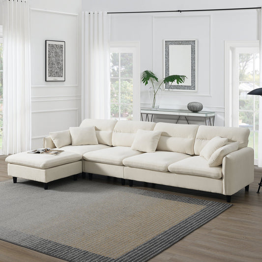 110*62" Modern Convertible Sectional Sofa,L-Shaped Reversible Couch Set With Free Pillows,5 Seat Cloud Chenille Indoor