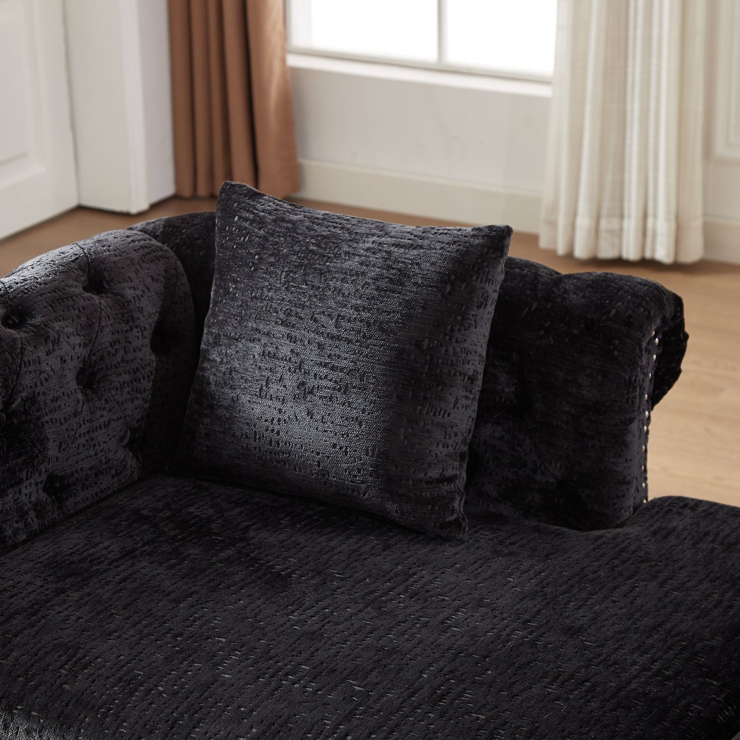 81-Inch Chenille Face-To-Face Chaise Lounge With Two Pillows,Nailhead Trim,Button Tufted Design