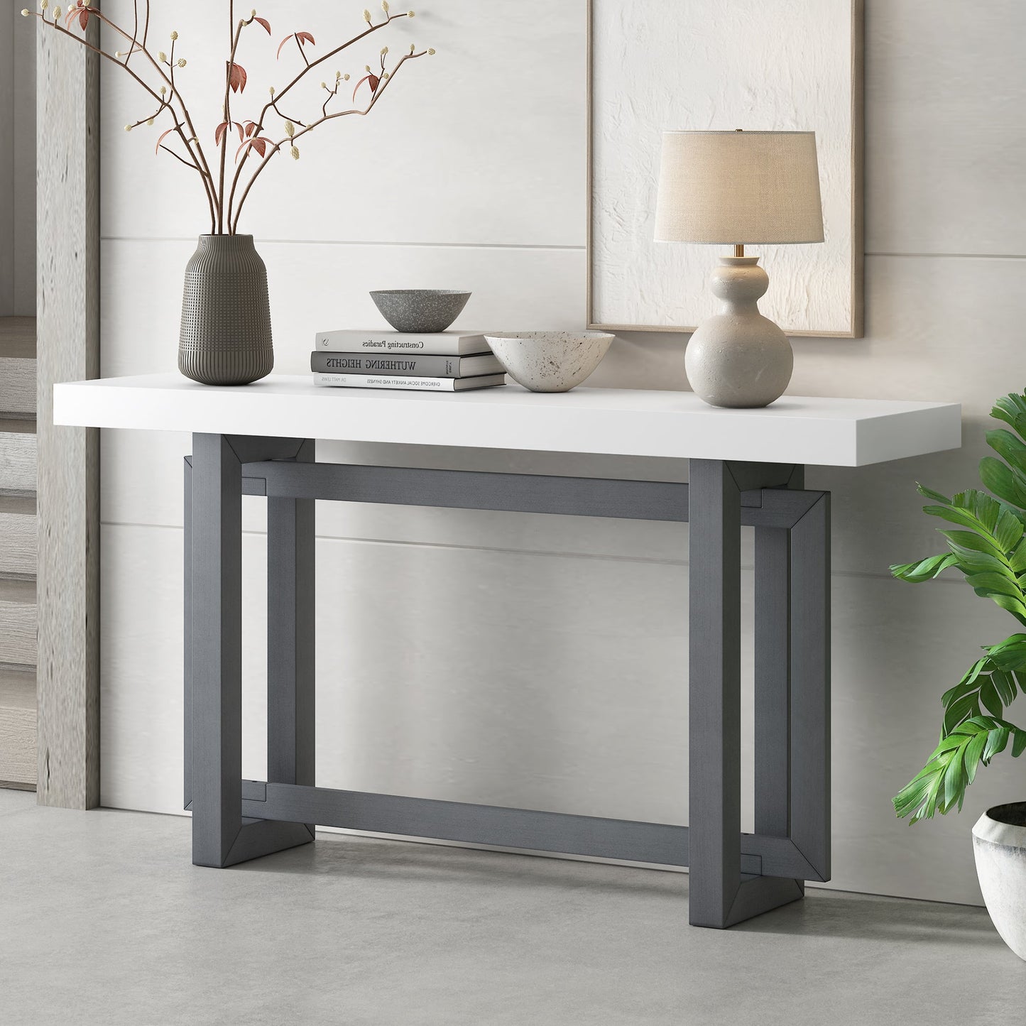 Contemporary Console Table With Wood Top, Extra Long Entryway Table for Entryway, Hallway, Living Room, Foyer, Corridor