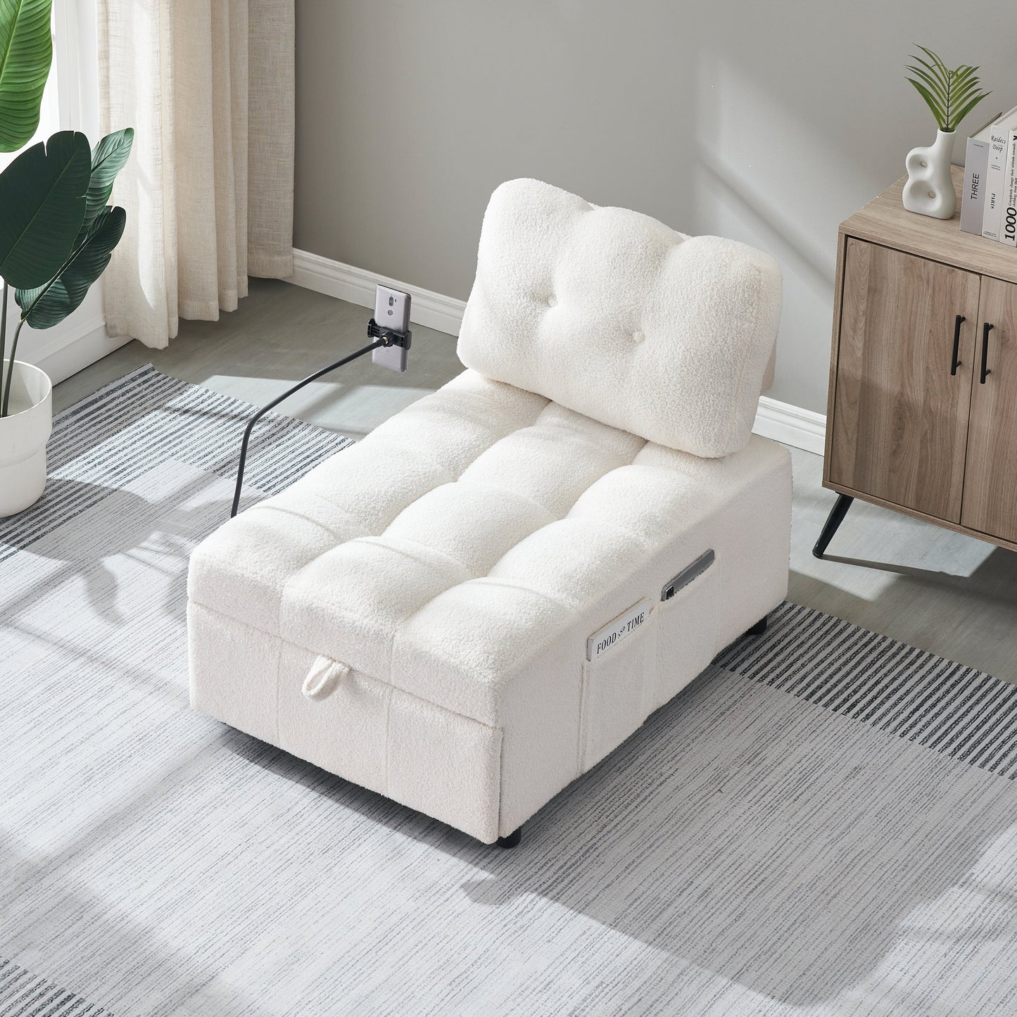 40.20 Inches Long, Teddy Sofa Fabric,a Convertible Sofa-Cum-Bed, for Apartment Office Living Room - Beige