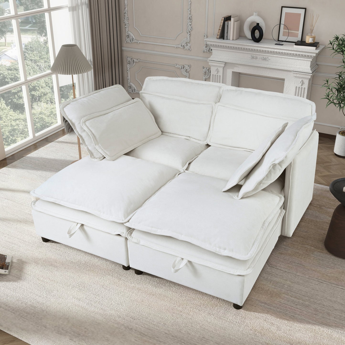 Double-Layer Cushion Modular Sofa, Freely Combinable, 4-Seater With Storage Function, Includes 4 Soft Cushions, Perfect