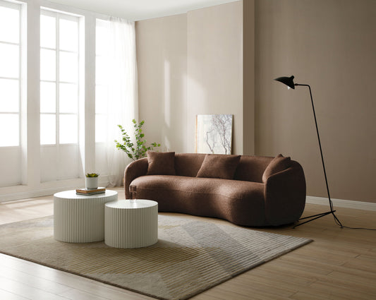 93.6inch Mid Century Modern Curved Living Room Sofa,  Boucle Fabric Couch for Bedroom, Office, Apartment, Brown