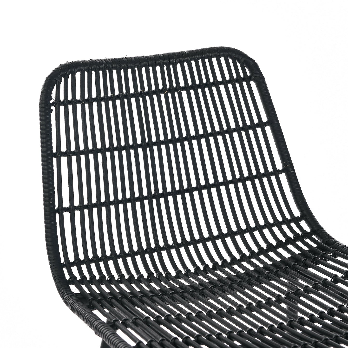 Set of 2, Natural Rattan Indoor Counter Chair , Black Finish Steel Legs,Black  (17.5"x20"x34")