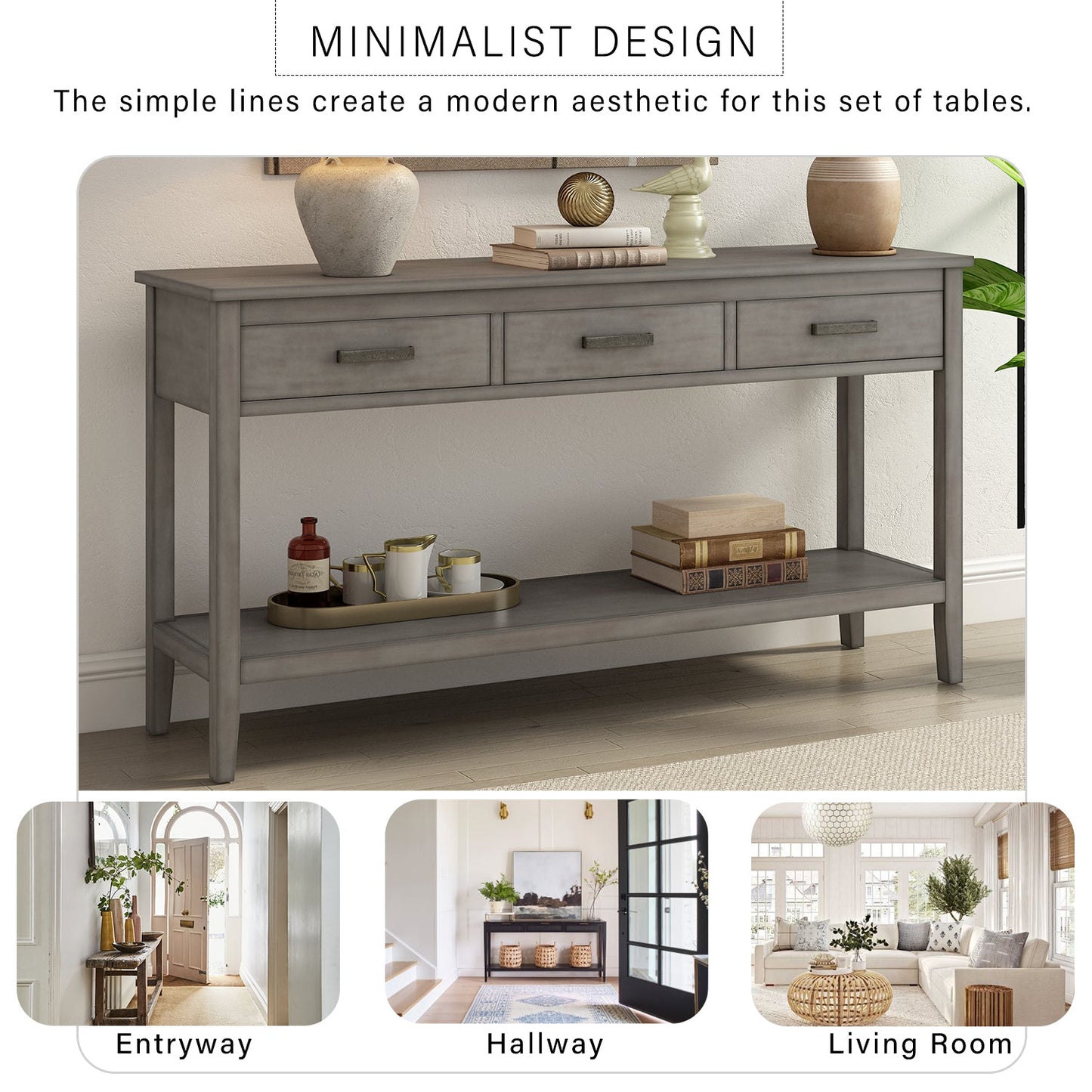 Contemporary 3-Drawer Console Table With 1 Shelf, Entrance Table for Entryway, Hallway, Living Room, Foyer, Corridor
