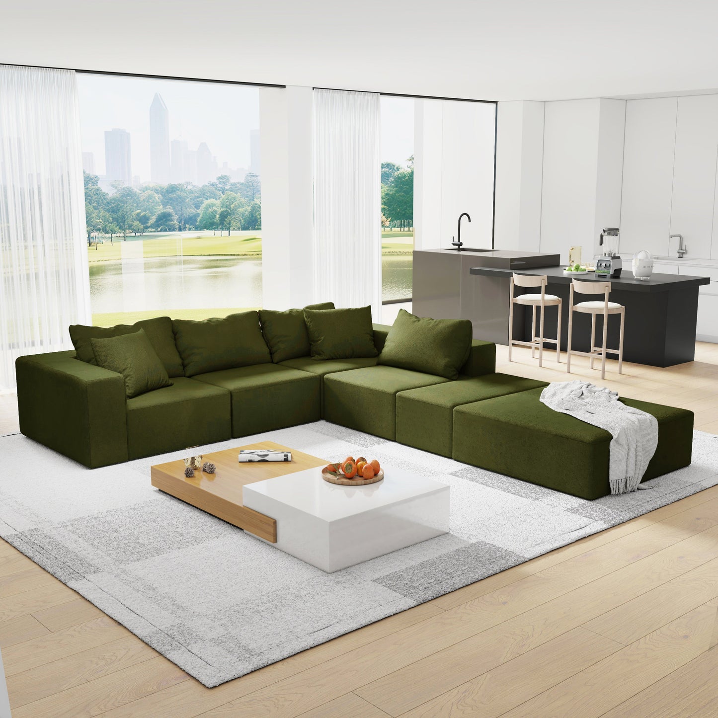 Modern Upholstered Sectional Sofa Couch Set,Modular 132" L Shaped Sectional Living Room Sofa Set With 6 Pillows