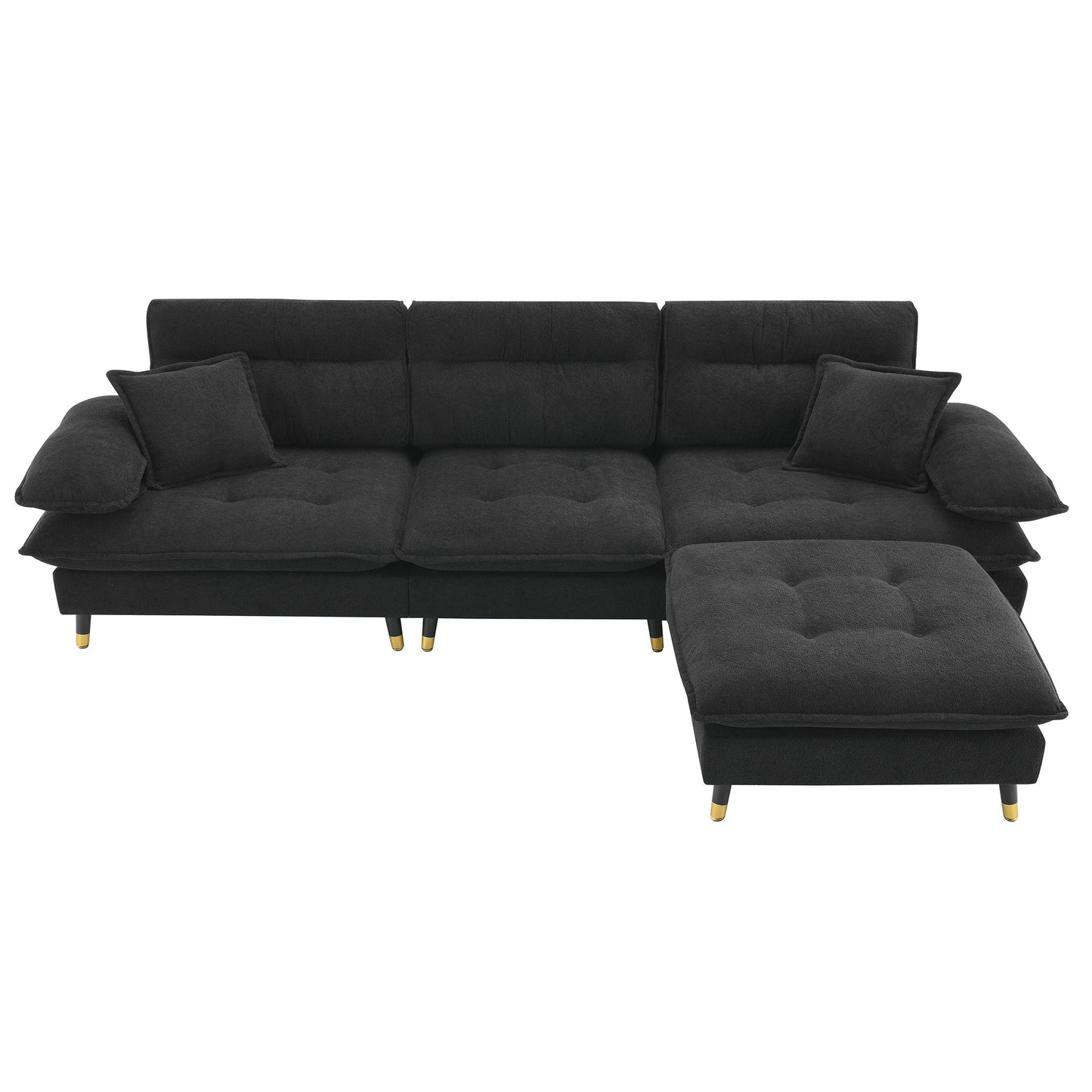 106*66.5" L Shaped Convertible Sectional Sofa,4 Seat Tufted Couch Set With Two-Tone Adjust Legs,Cloud Chenille Fabric