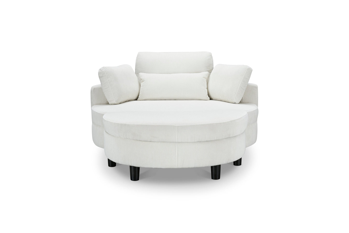 51-Inch Beige Corduroy Sofa With Two Throw Pillows and a Waist Pillow With an Extra Tray for Comfortable Seating
