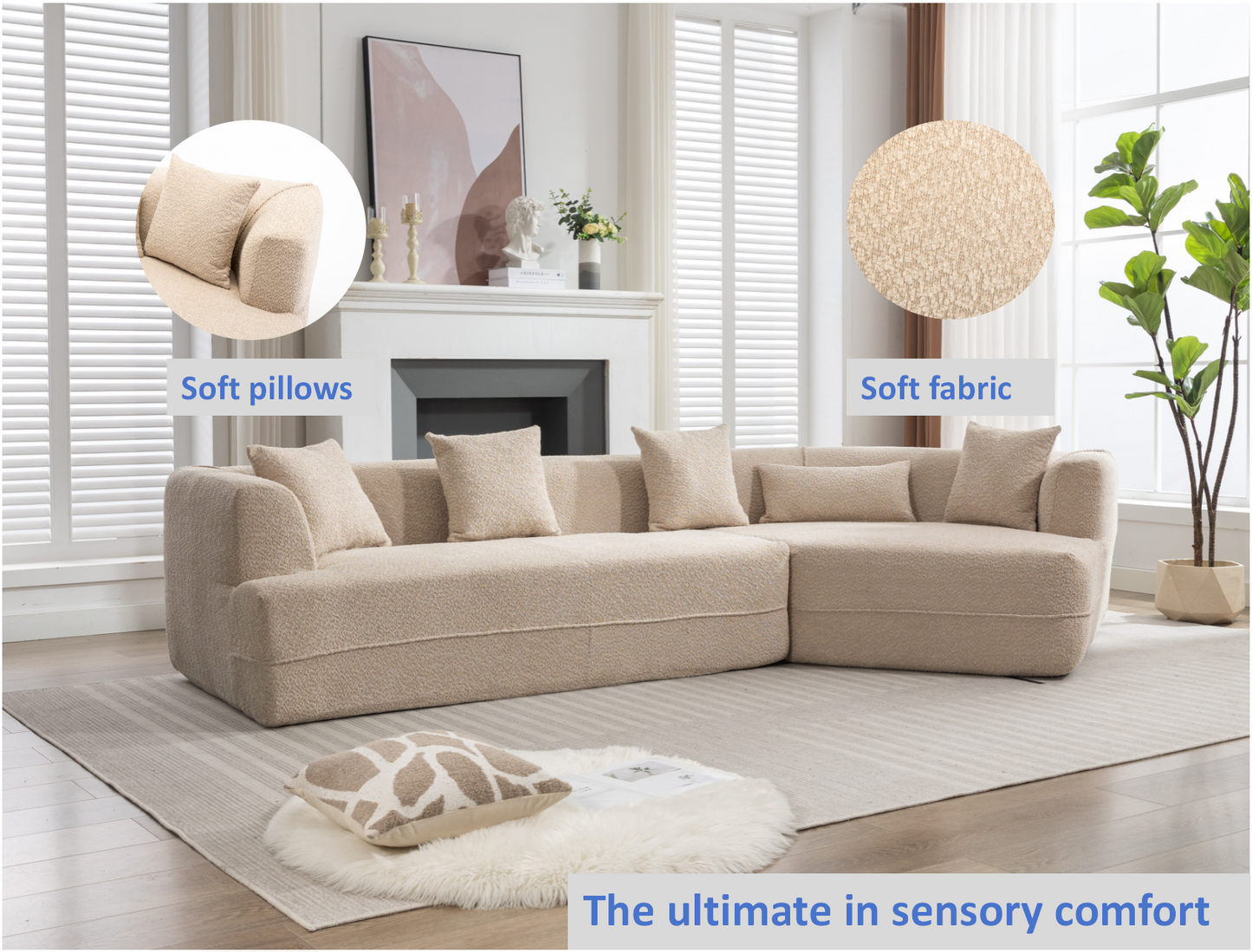 Modular Sofa , Modern Minimalist Style Sofa,  Upholstered ,  Free Combination, Round Fiber Fabric, Anti-Wrinkle Fabric
