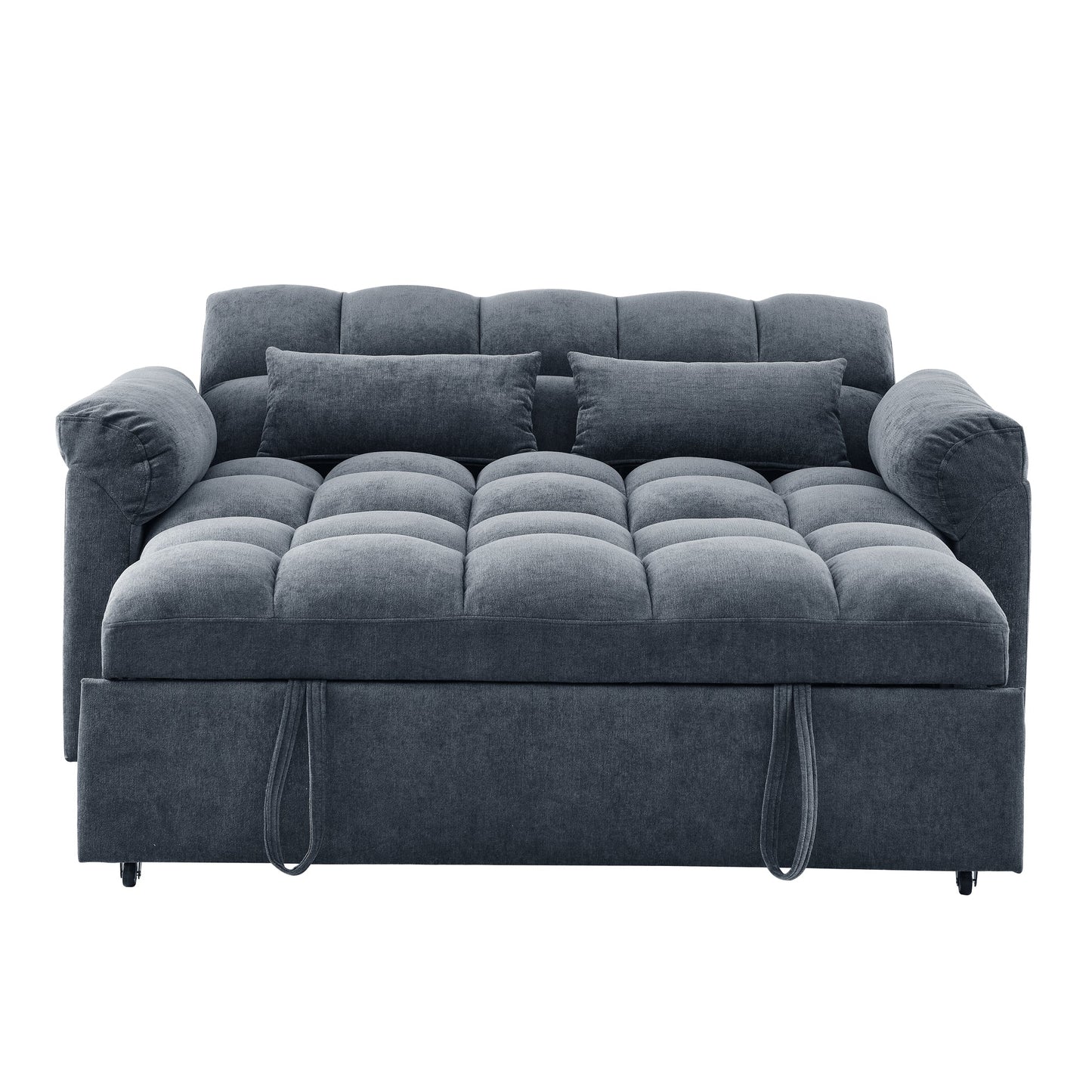 Loveseats Sofa Bed With Pull-Out Bed,Adjsutable Back,Blue+ Grey