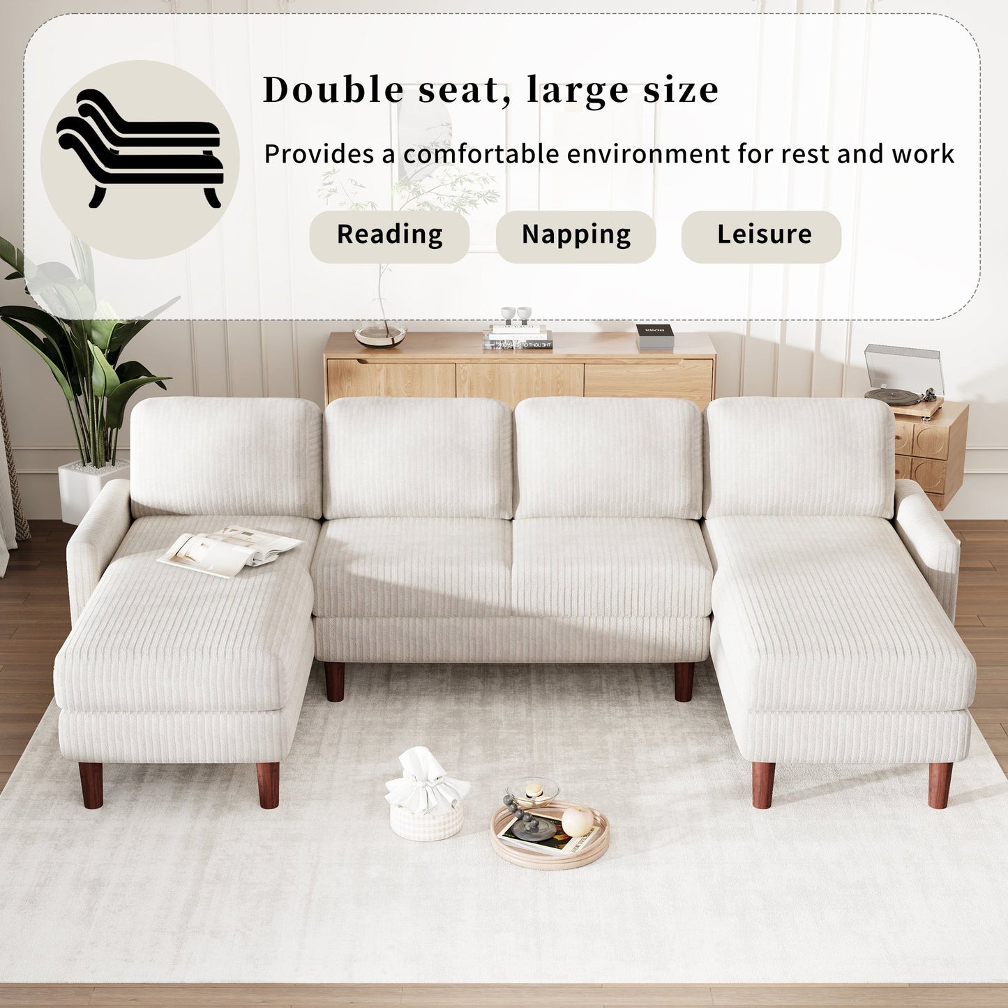 U-Shaped Sponge-Filled Cushion Combination Sofa, Suitable for Living Rooms, Studies, and Spacious Spaces
