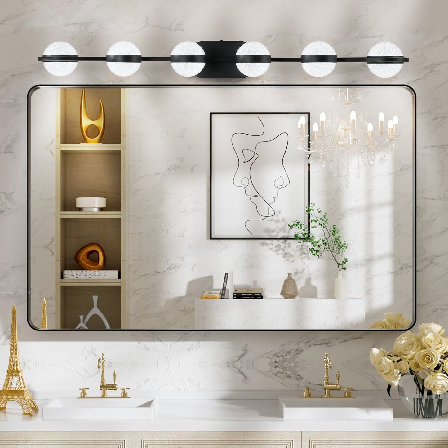 Vanity Lights With 6 LED Bulbs for Bathroom Lighting (Black)