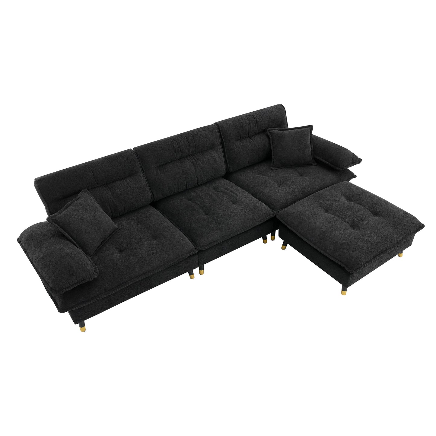 106*66.5" L Shaped Convertible Sectional Sofa,4 Seat Tufted Couch Set With Two-Tone Adjust Legs,Cloud Chenille Fabric