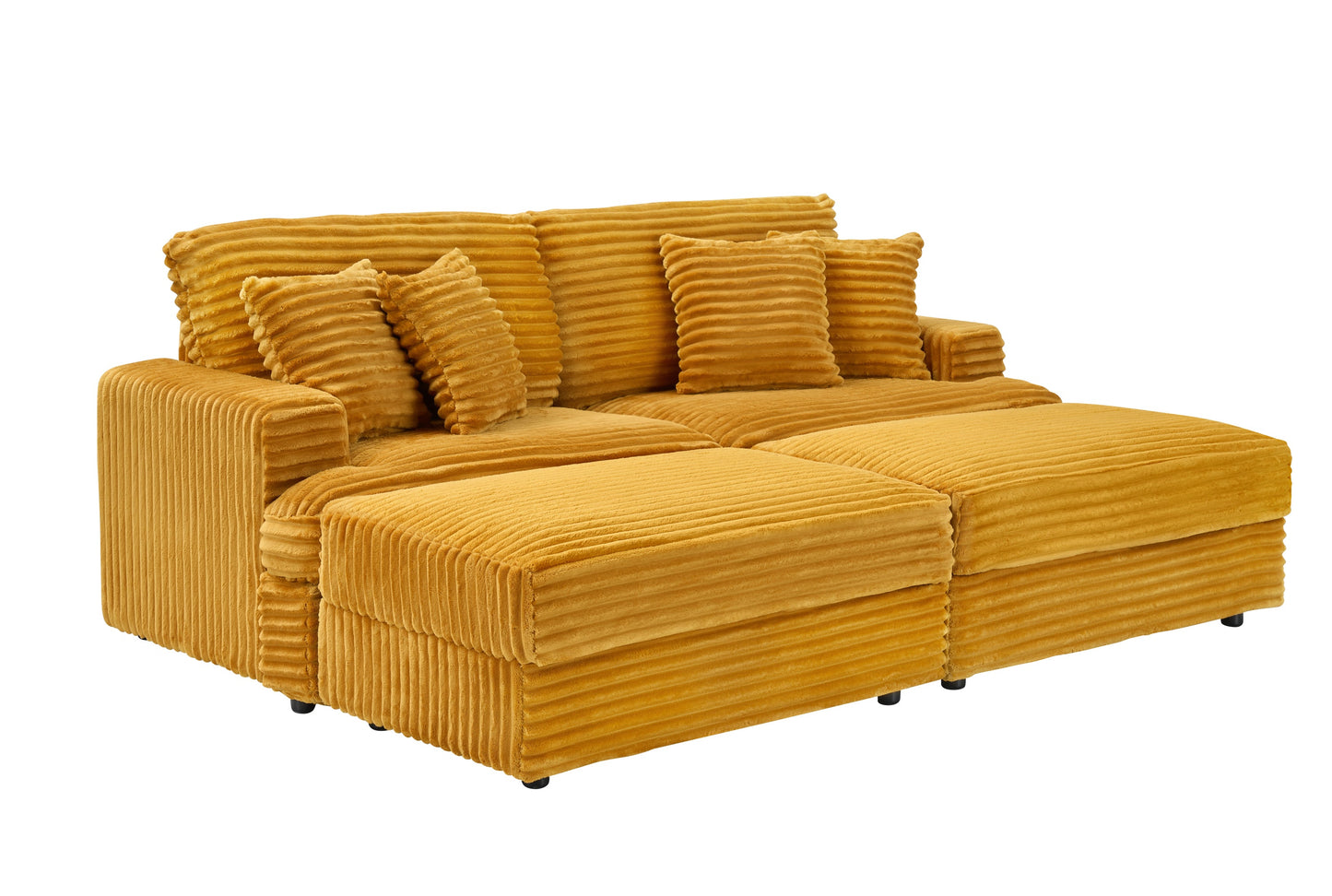 82 Inches Orange Corduroy Sofa, Two Storage Feet +4 Throw Pillows, Create a Living Room, Office Fashion New Darling