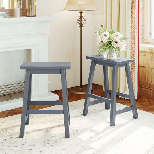 Farmhouse Rustic 2-Piece Counter Height Wood Kitchen Dining Stools for Small Places, Gray