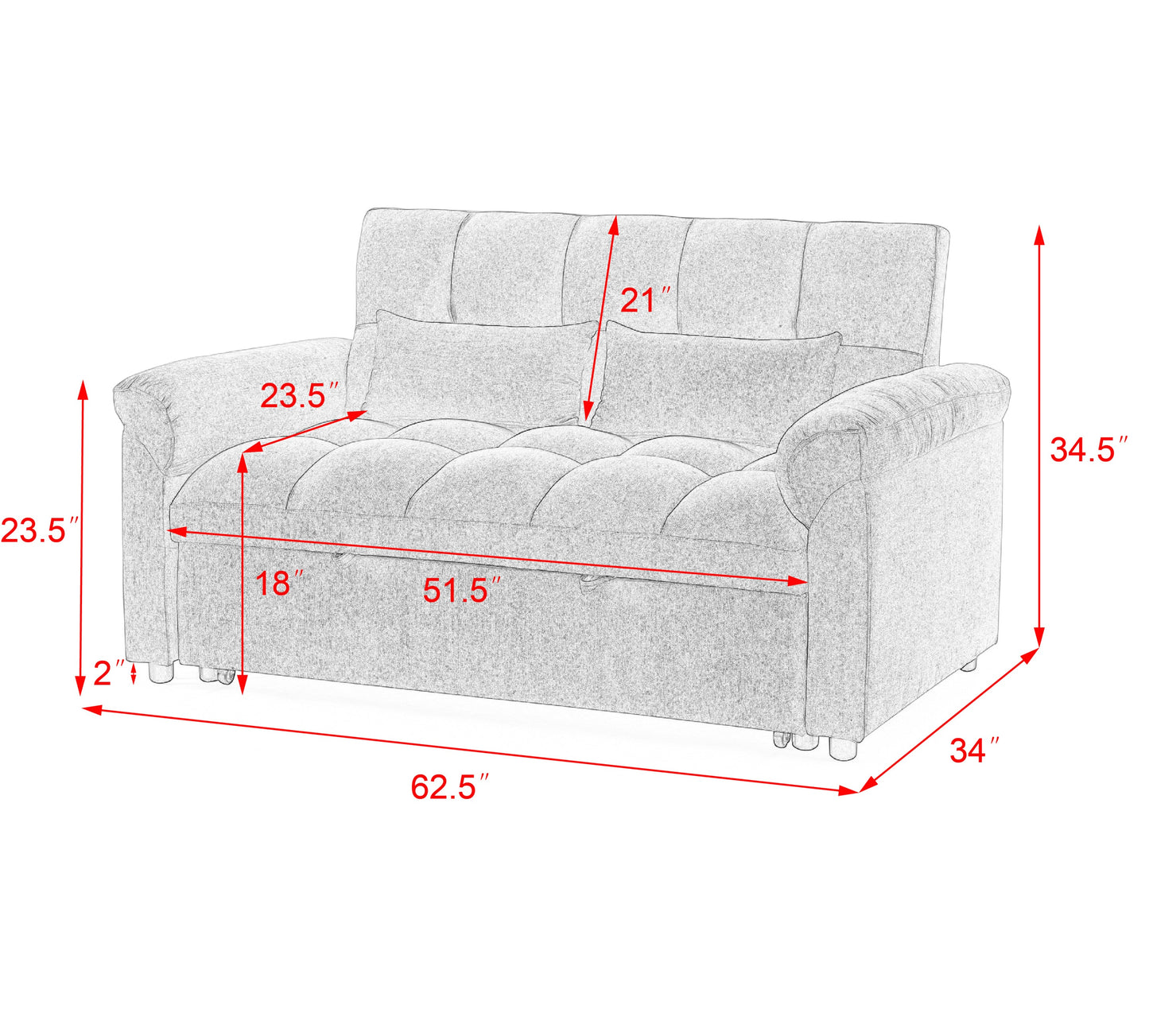 Loveseats Sofa Bed With Pull-Out Bed,Adjsutable Back,Blue+ Grey