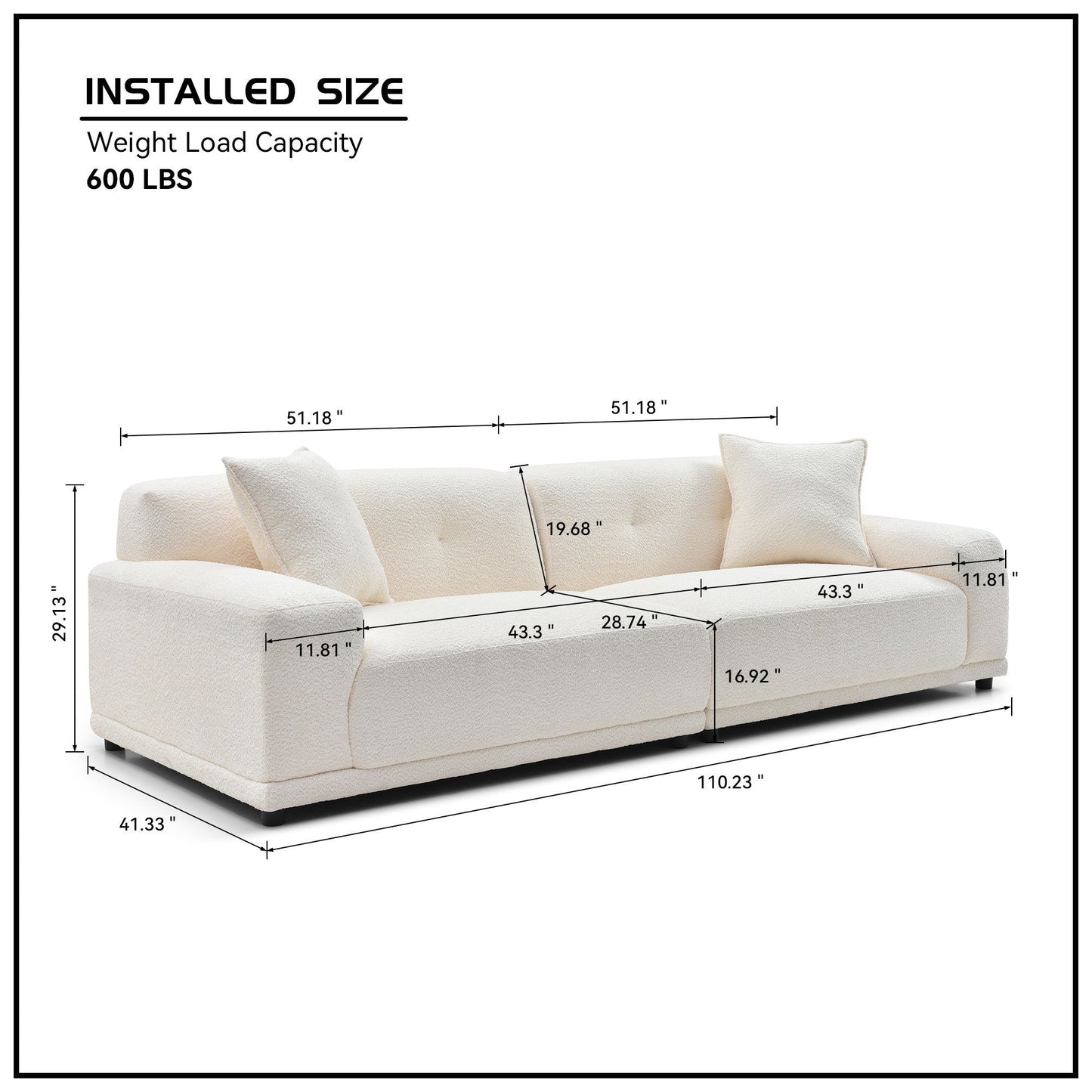 110.23'' Teddy Fleece Couches and Sofas With Extra Deep Seats 2 Pillows for Home Office Apartment Living Room Furniture