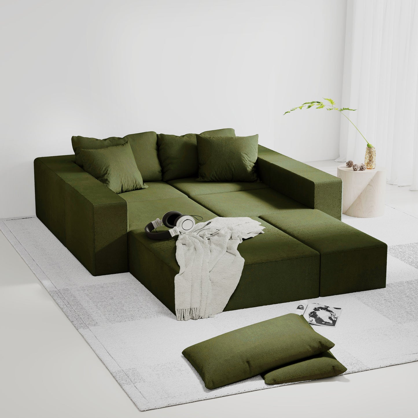 Modern Upholstered Sectional Sofa Couch Set,Modular 132" L Shaped Sectional Living Room Sofa Set With 6 Pillows