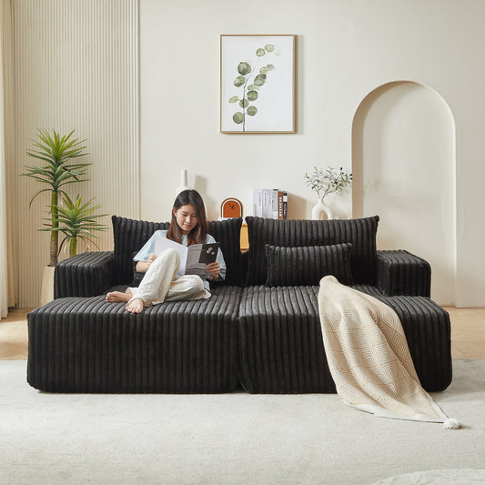 87" Oversized Sectional Lounge Chaise ,No Assembly Required,Cloud Plush Loveseat With Reclining Sofa Bed,Fluffy Modern