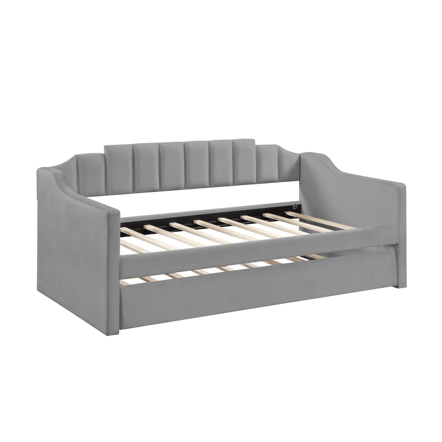 Velvet Daybed With Trundle Upholstered Tufted Sofa Bed,  Both Twin Size, Grey
