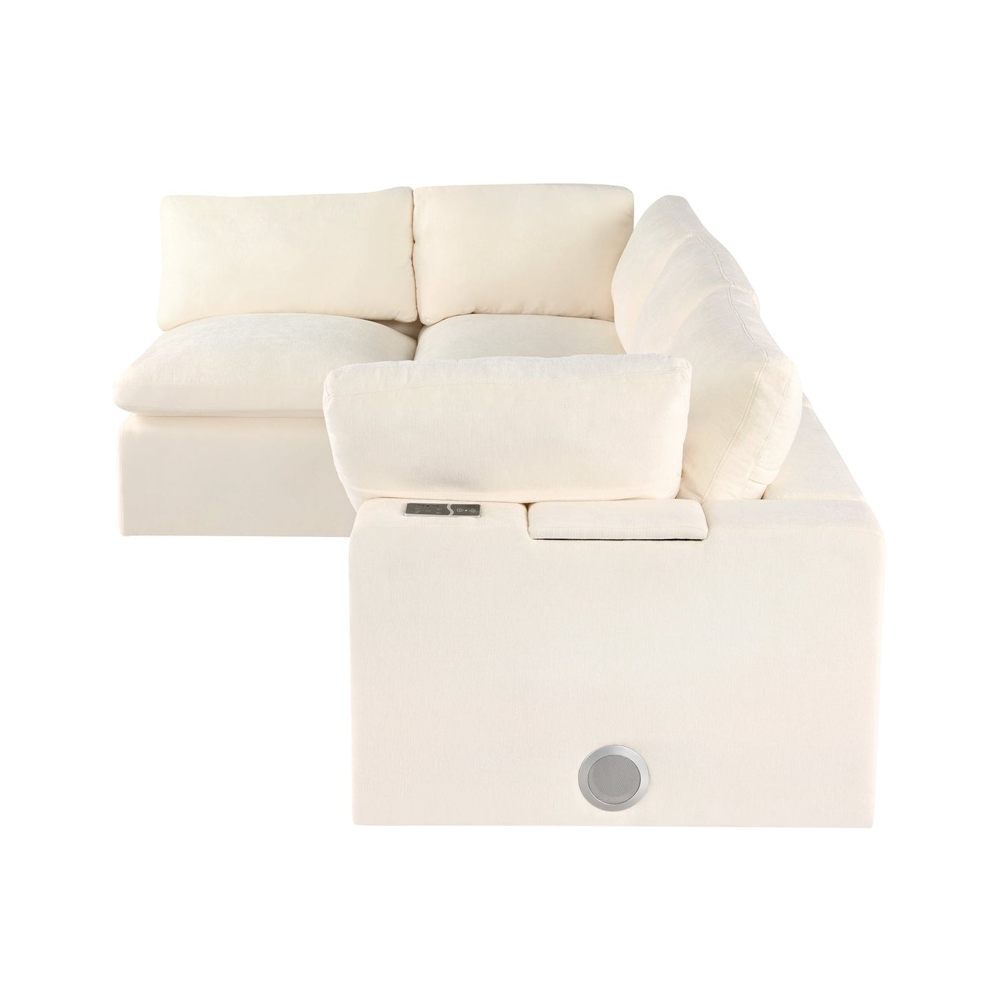 Upholstered Modular Sofa With  With Storage Space, USB Charge Ports,Wireless Charging and Built-In Bluetooth Speaker