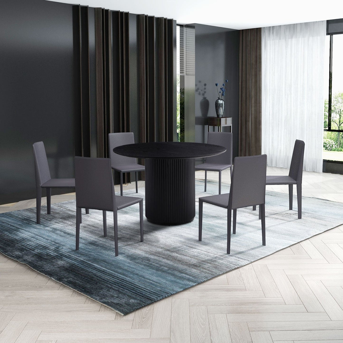 Black Round Dining Table, MDF Handcraft Pedestal Dining Room Table Restaurant Furniture Leisure Coffee Table