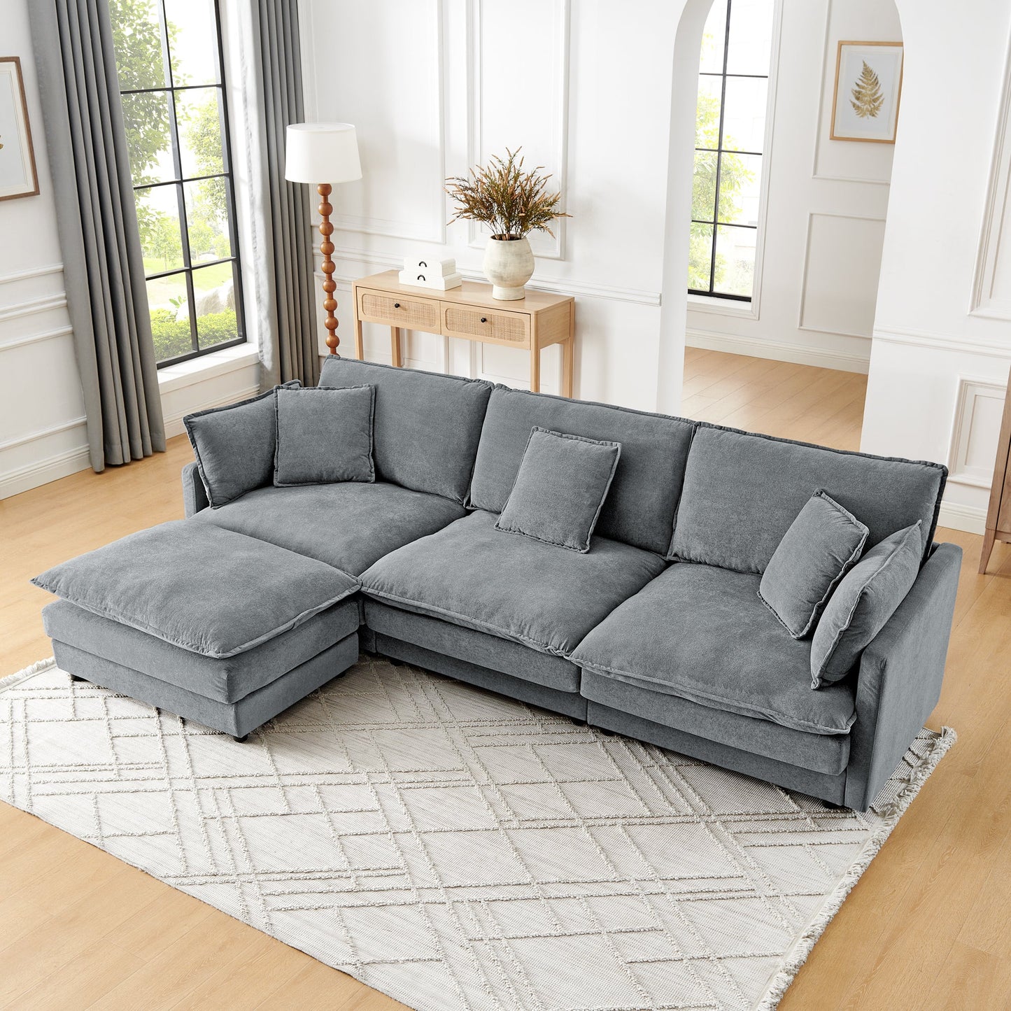 Modern Home Living Room L-Shaped Sectional Sofa Couches With Storage Ottoman, Convertible Oversized 4 Seater Couch
