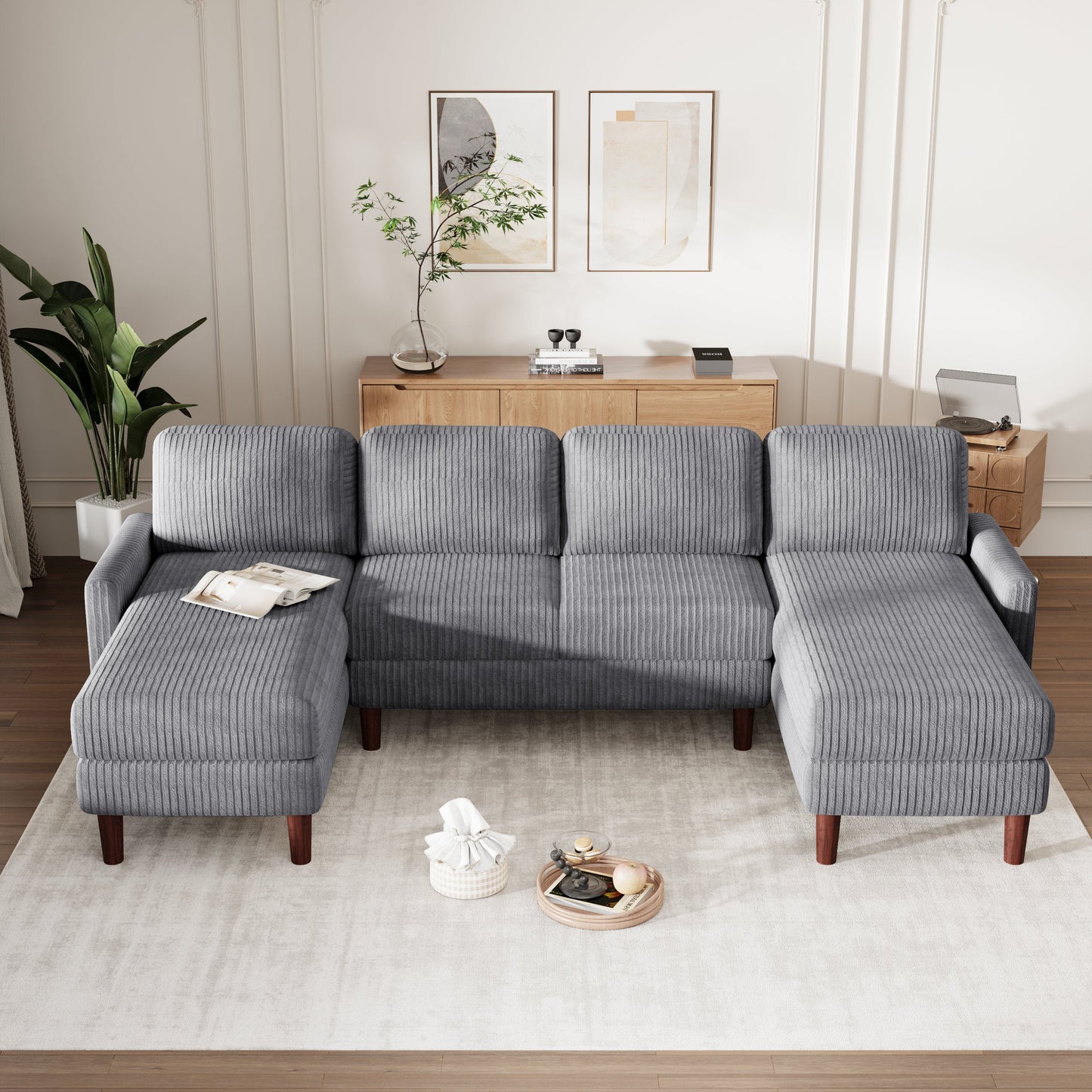 U-Shaped Sponge-Filled Cushion Combination Sofa, Suitable for Living Rooms, Studies, and Spacious Spaces