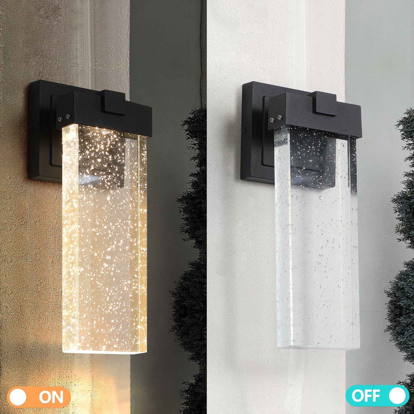 Outdoor Waterproof Transparent LED Crystal Wall Lamp Supports Multiple Types of Light Bulbs (2 Packs) With Light Sense