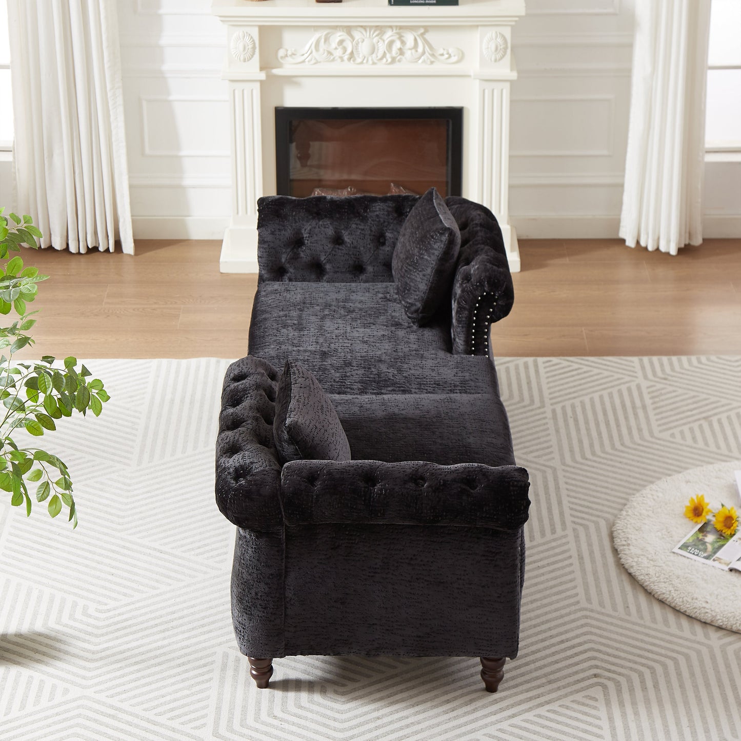 81-Inch Chenille Face-To-Face Chaise Lounge With Two Pillows,Nailhead Trim,Button Tufted Design