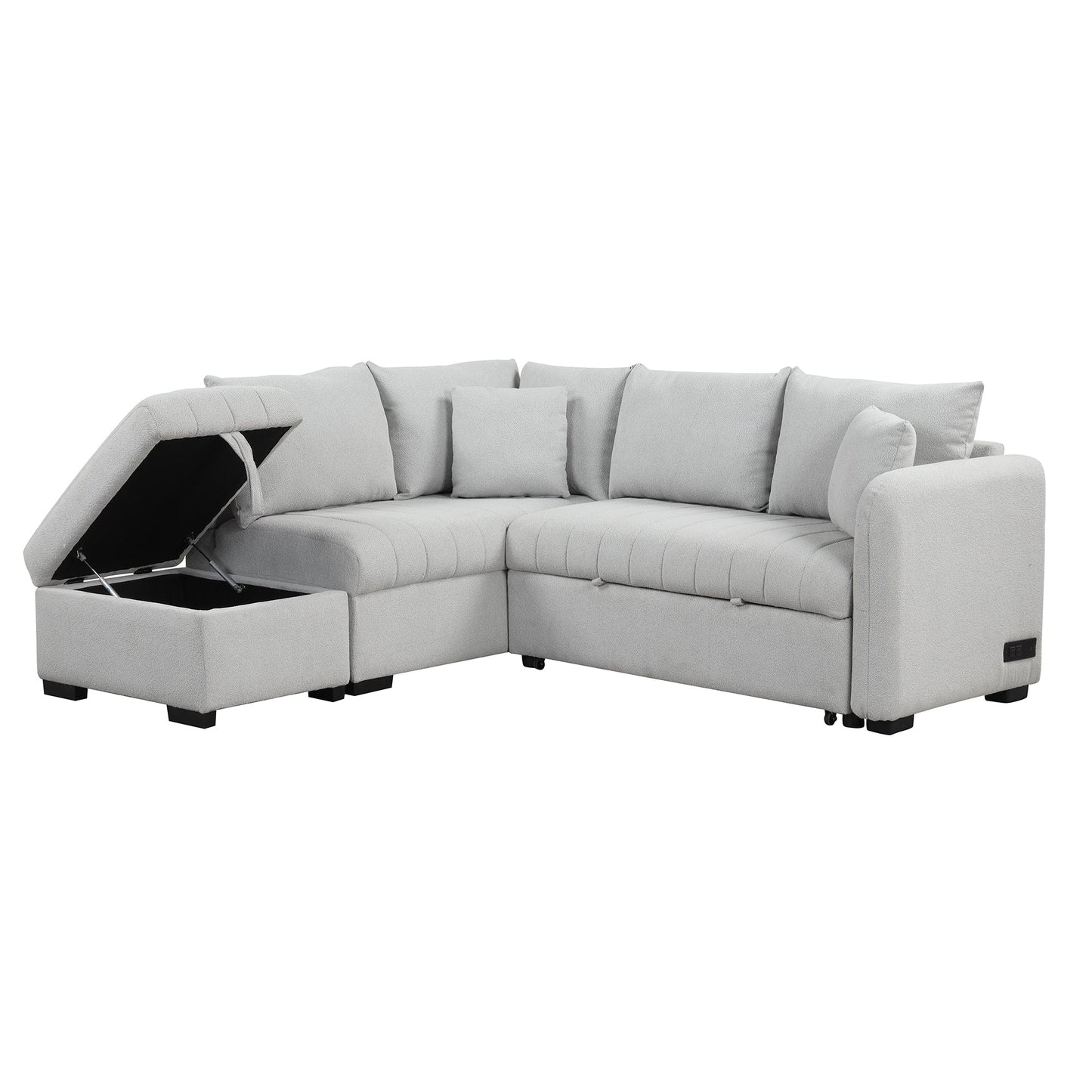 82.6" L-Shaped Sectional Pull Out Sofa Bed Sleeper Sofa With Two USB Ports, Two Power Sockets